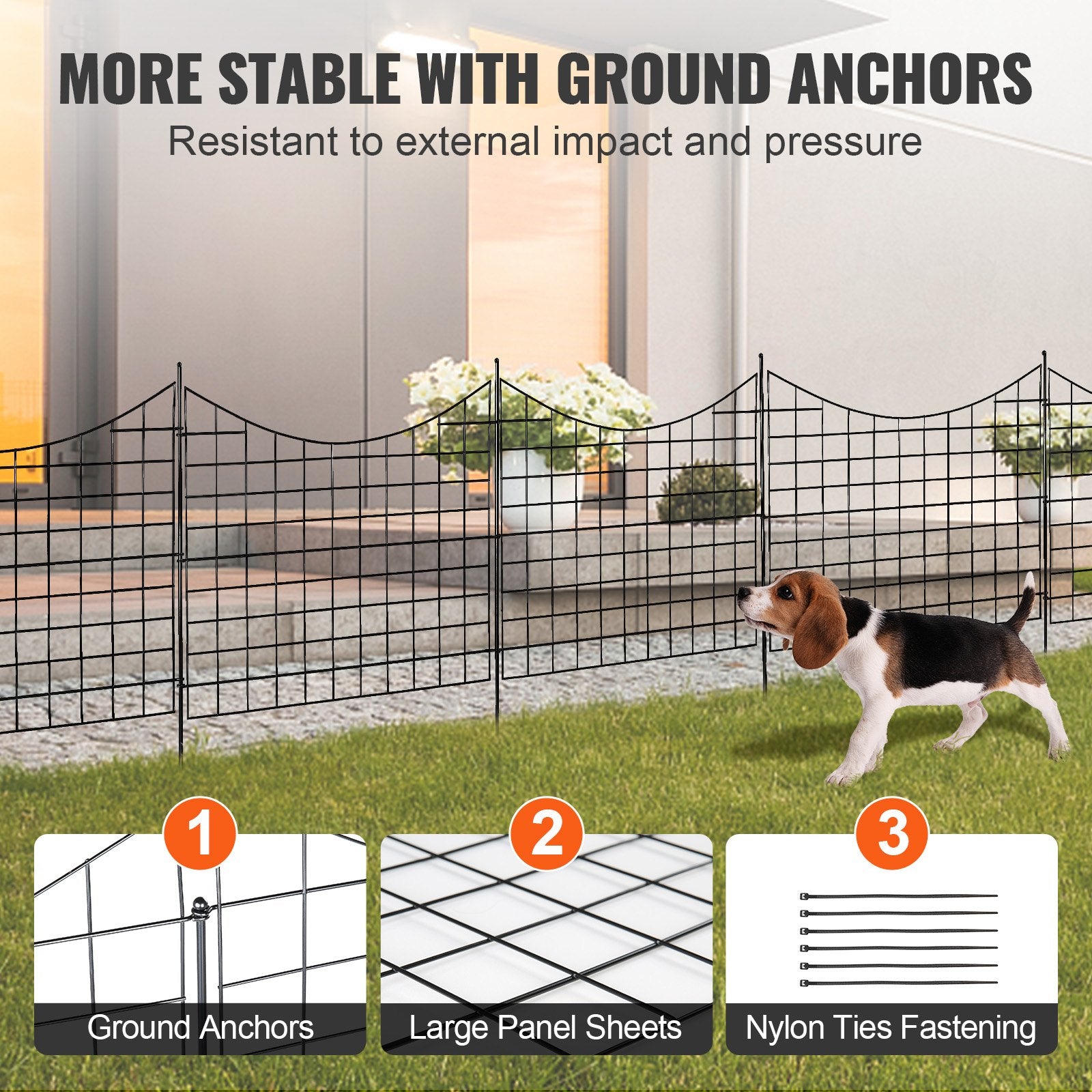 Fencing: VEVOR Garden Fence, 75×93 cm Animal Barrier Fence, Underground Decorative Garden Fencing with 6.38 cm Spike Spacing, Metal Dog Fence for the Yard and Outdoor Patio, 5 Pack