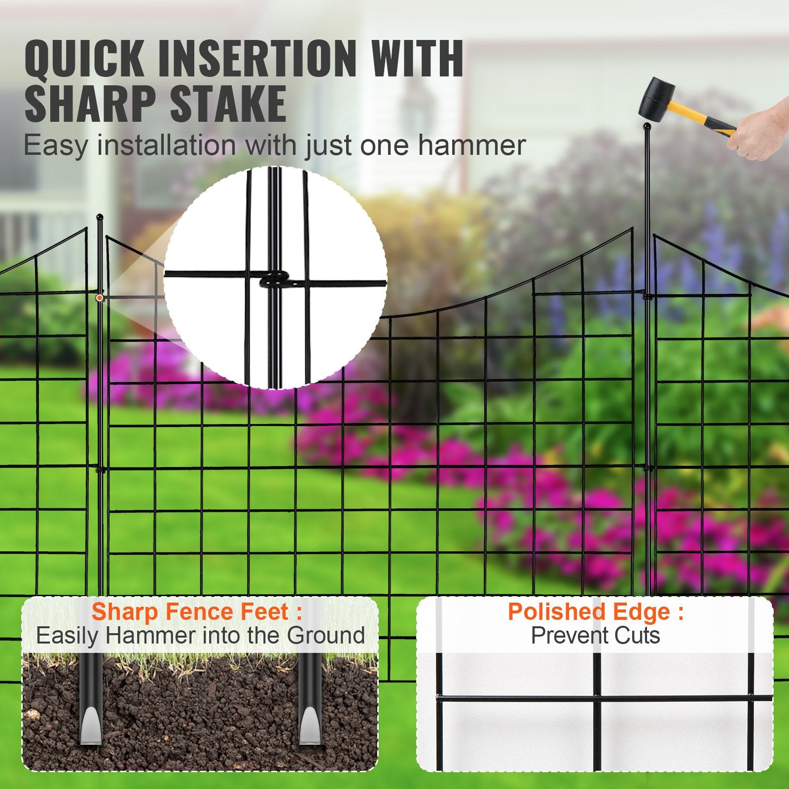 Fencing: VEVOR Garden Fence, 75×93 cm Animal Barrier Fence, Underground Decorative Garden Fencing with 6.38 cm Spike Spacing, Metal Dog Fence for the Yard and Outdoor Patio, 5 Pack