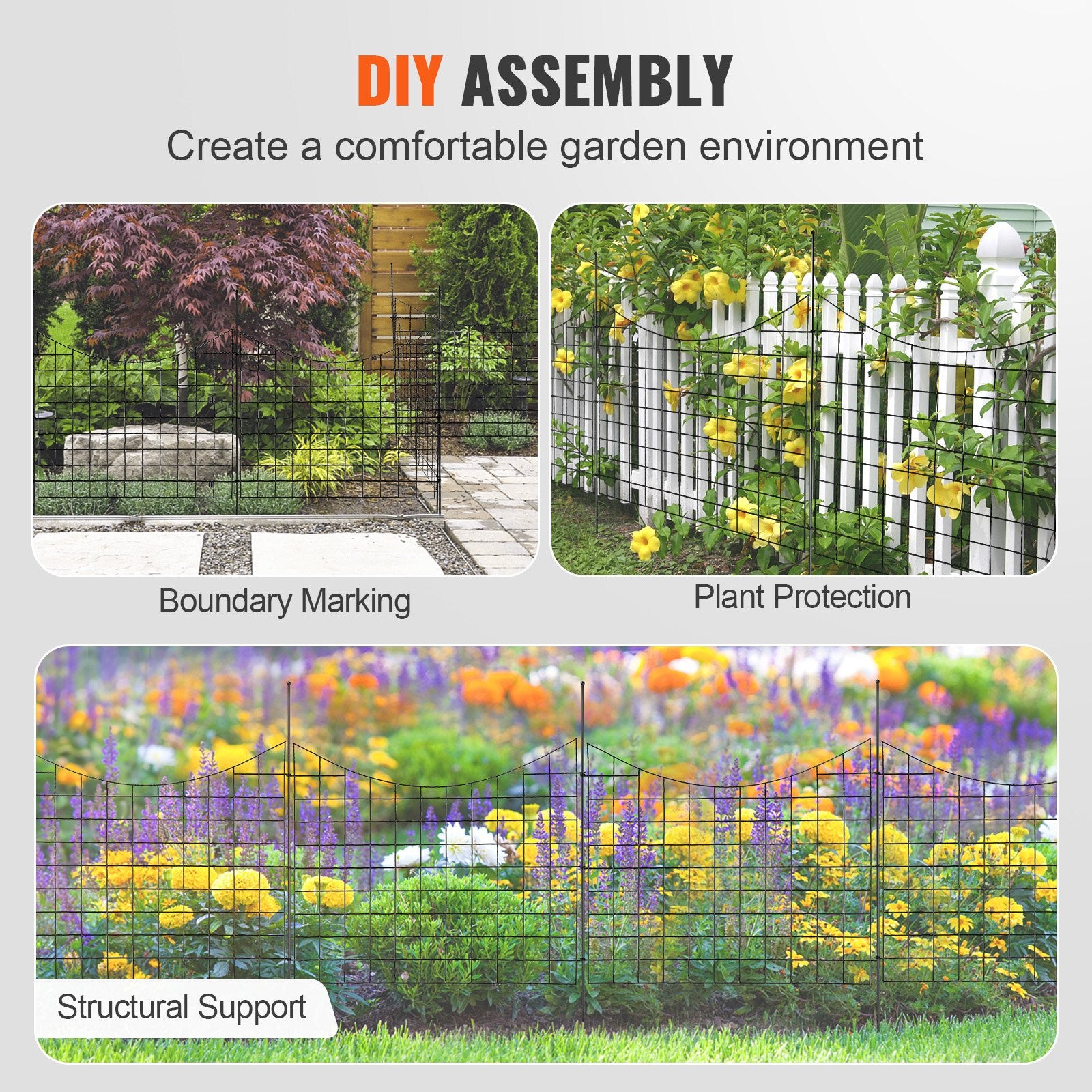 Fencing: VEVOR Garden Fence, 75×93 cm Animal Barrier Fence, Underground Decorative Garden Fencing with 6.38 cm Spike Spacing, Metal Dog Fence for the Yard and Outdoor Patio, 5 Pack