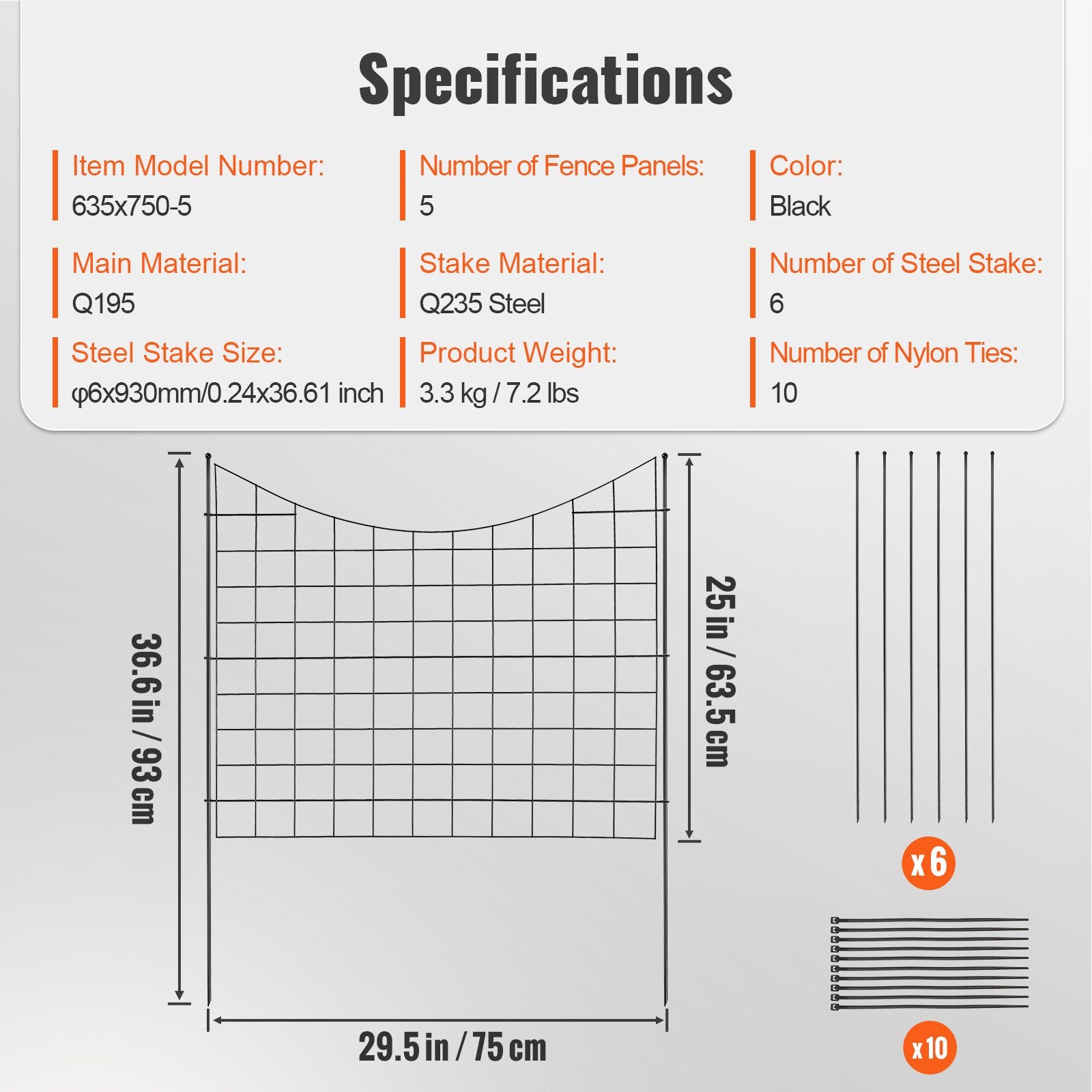 Fencing: VEVOR Garden Fence, 75×93 cm Animal Barrier Fence, Underground Decorative Garden Fencing with 6.38 cm Spike Spacing, Metal Dog Fence for the Yard and Outdoor Patio, 5 Pack