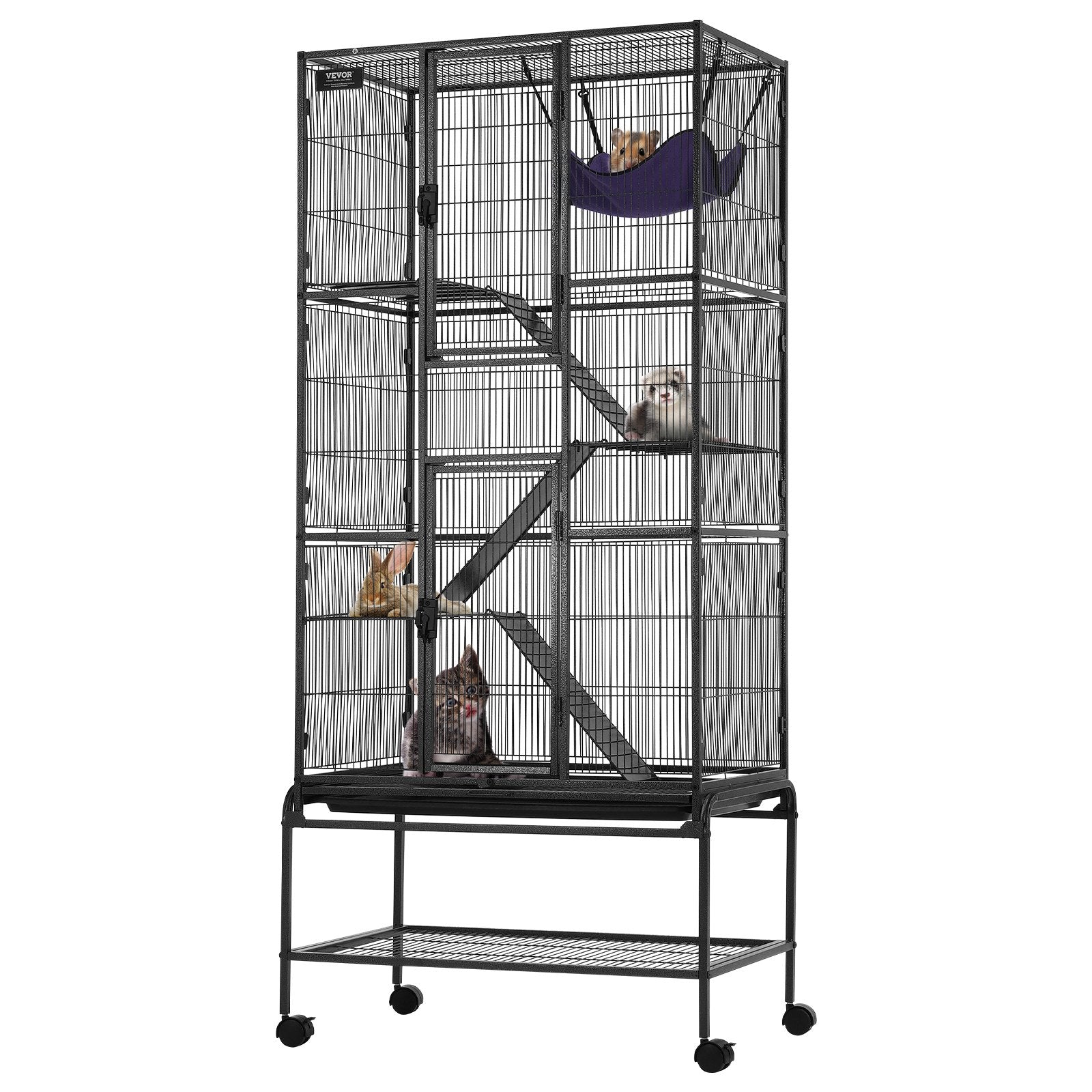 Bird Cages & Stands: VEVOR 69" Metal Small Animal Cage 4-Tier Rolling Ferret Cage with Tray 3 Ramps
