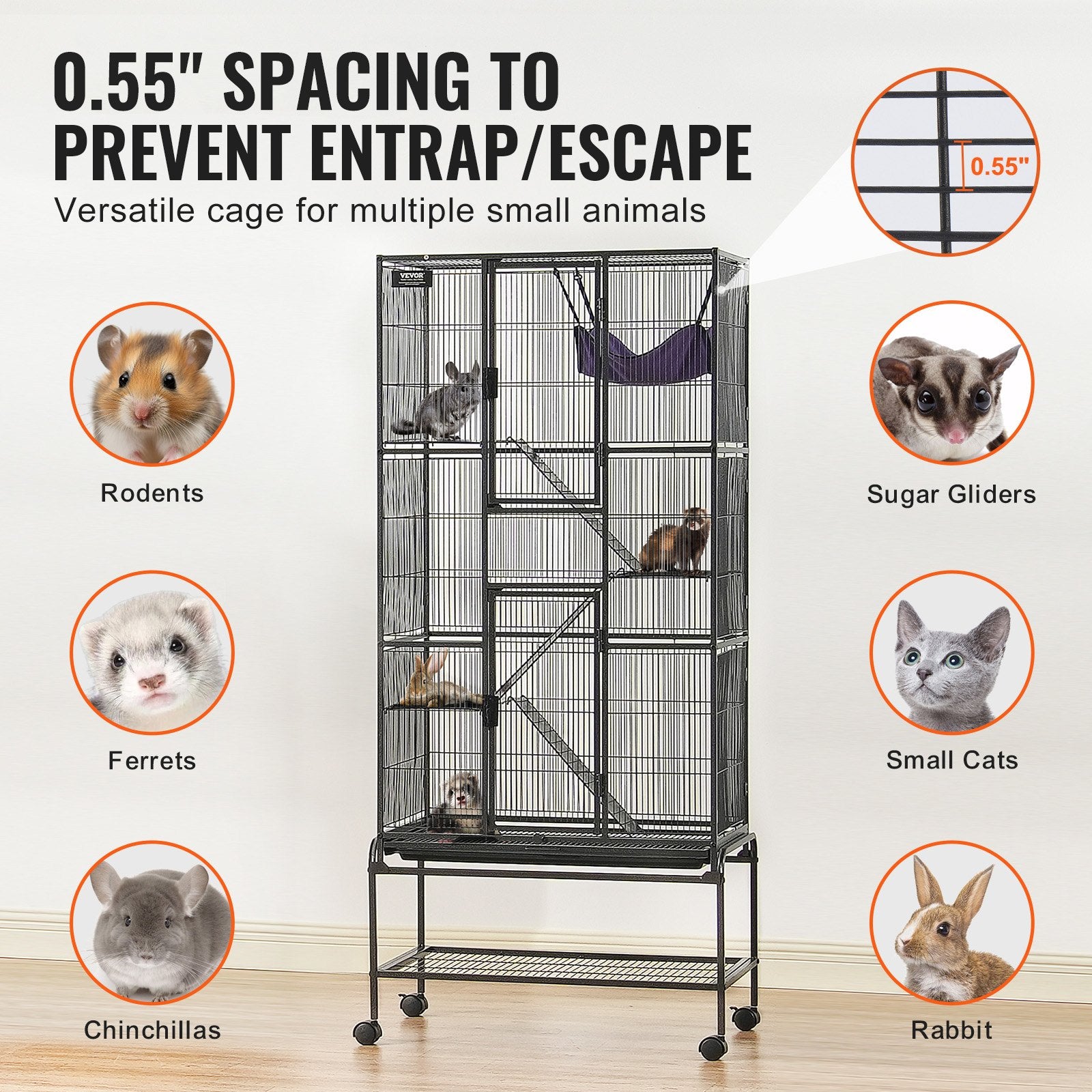 Bird Cages & Stands: VEVOR 69" Metal Small Animal Cage 4-Tier Rolling Ferret Cage with Tray 3 Ramps