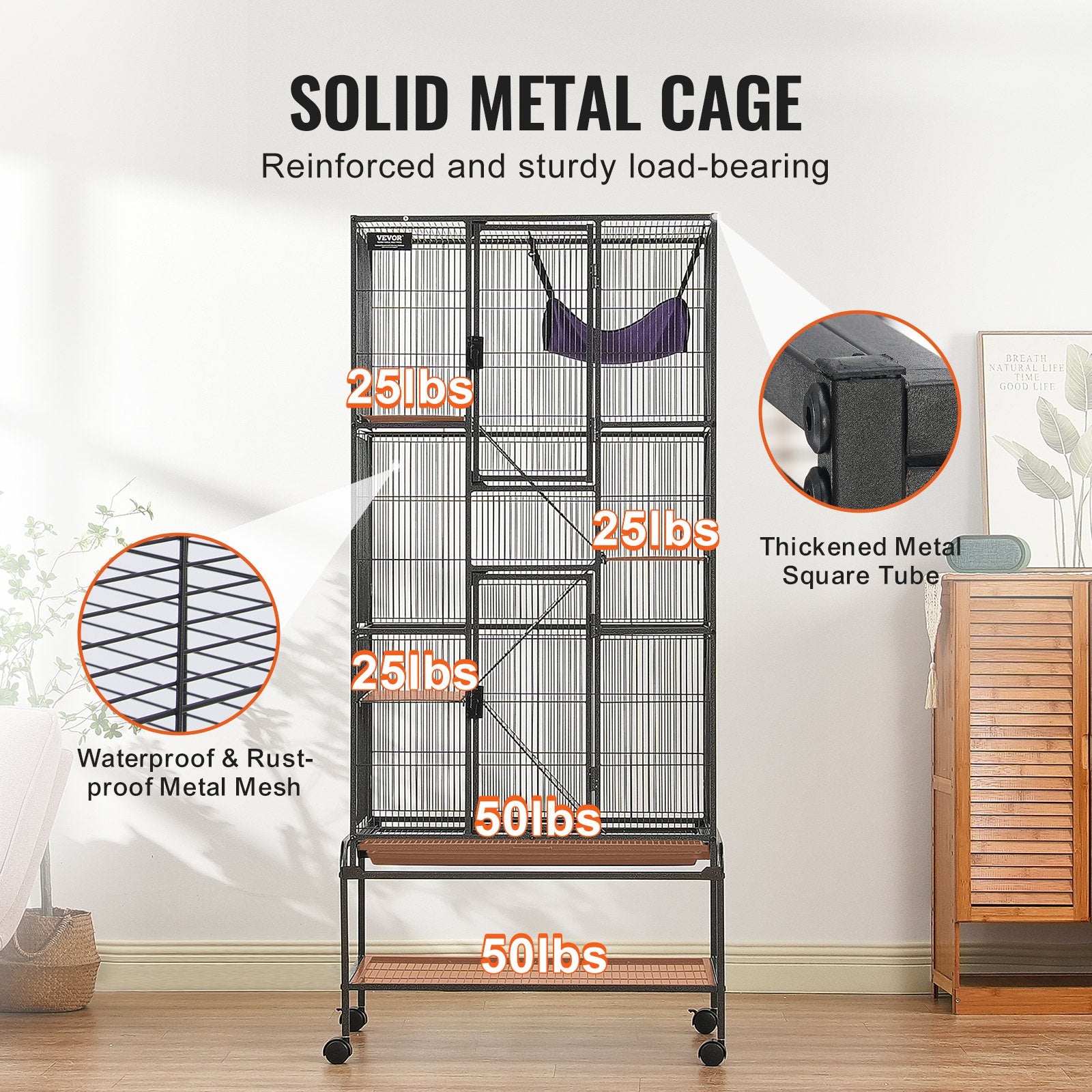 Bird Cages & Stands: VEVOR 69" Metal Small Animal Cage 4-Tier Rolling Ferret Cage with Tray 3 Ramps