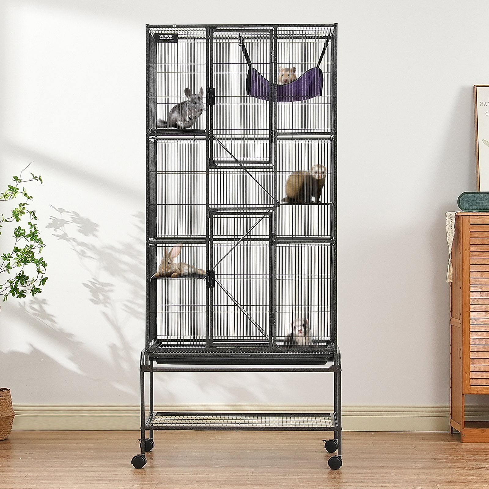 Bird Cages & Stands: VEVOR 69" Metal Small Animal Cage 4-Tier Rolling Ferret Cage with Tray 3 Ramps