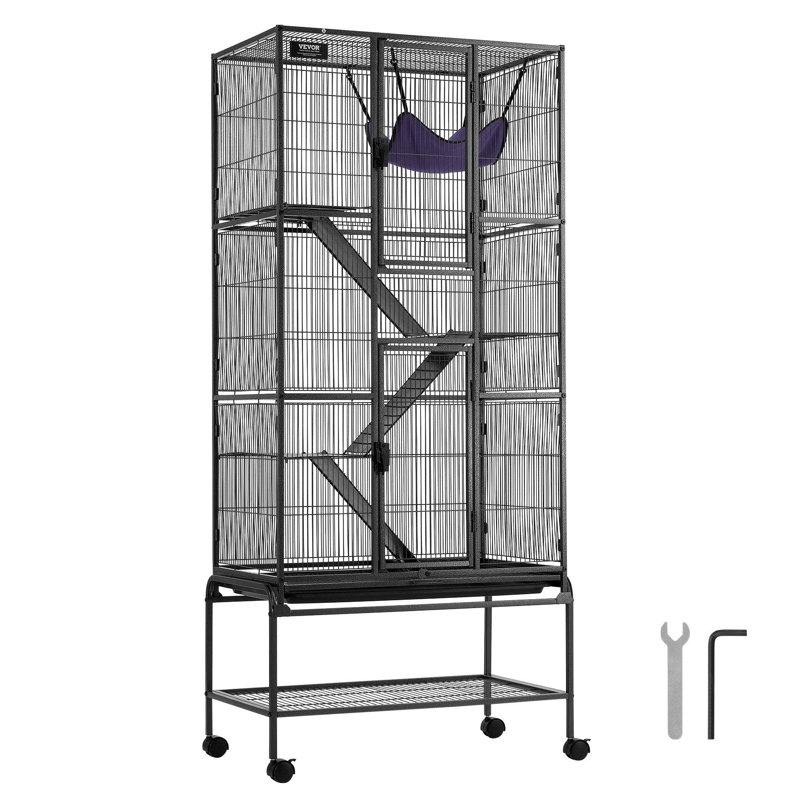 Bird Cages & Stands: VEVOR 69" Metal Small Animal Cage 4-Tier Rolling Ferret Cage with Tray 3 Ramps