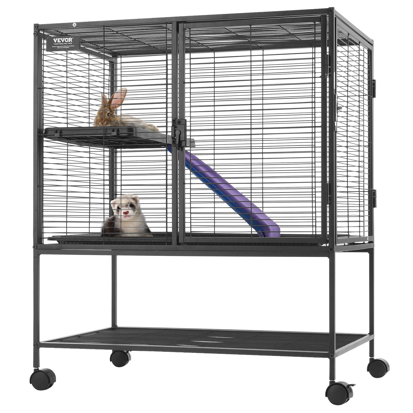 Bird Cages & Stands: VEVOR 36" Metal Small Animal Cage 2-Tier Rolling Ferret Cage with Tray A Ramp