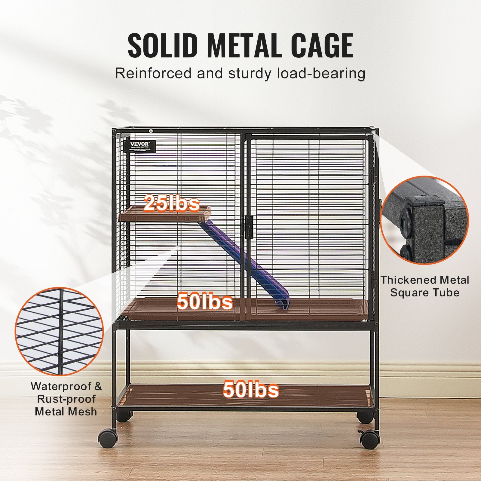 Bird Cages & Stands: VEVOR 36" Metal Small Animal Cage 2-Tier Rolling Ferret Cage with Tray A Ramp