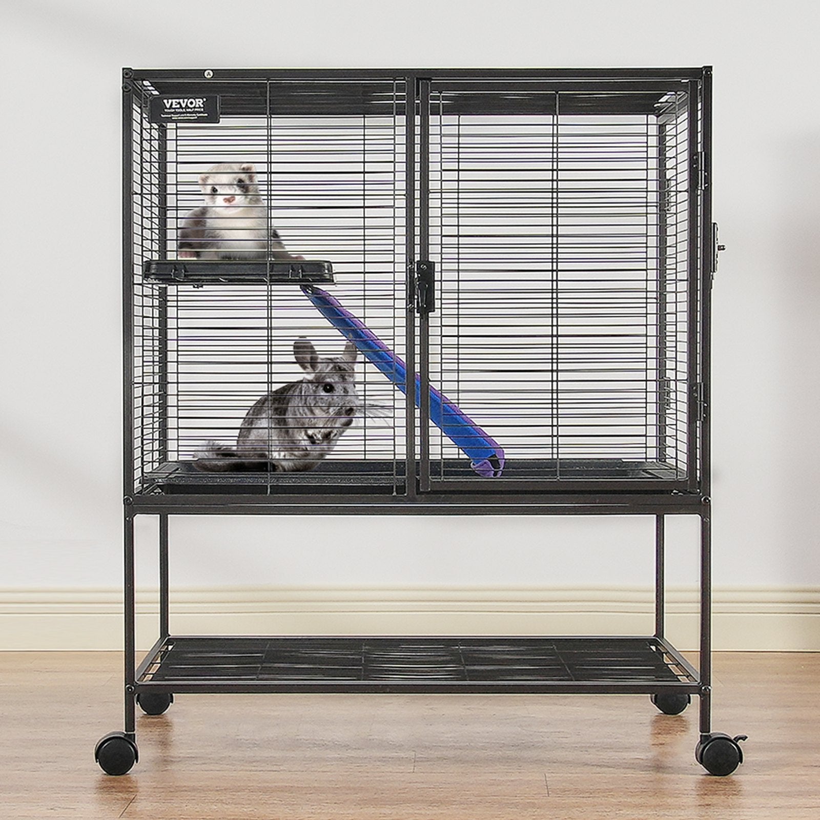 Bird Cages & Stands: VEVOR 36" Metal Small Animal Cage 2-Tier Rolling Ferret Cage with Tray A Ramp