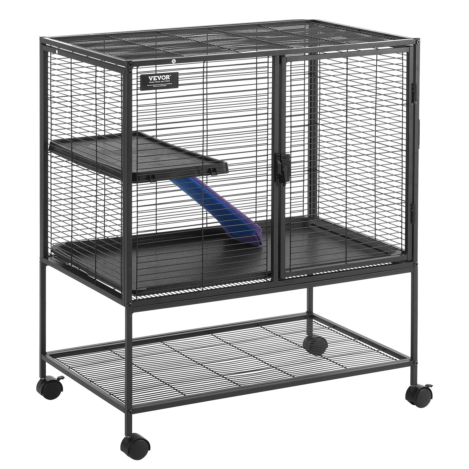 Bird Cages & Stands: VEVOR 36" Metal Small Animal Cage 2-Tier Rolling Ferret Cage with Tray A Ramp