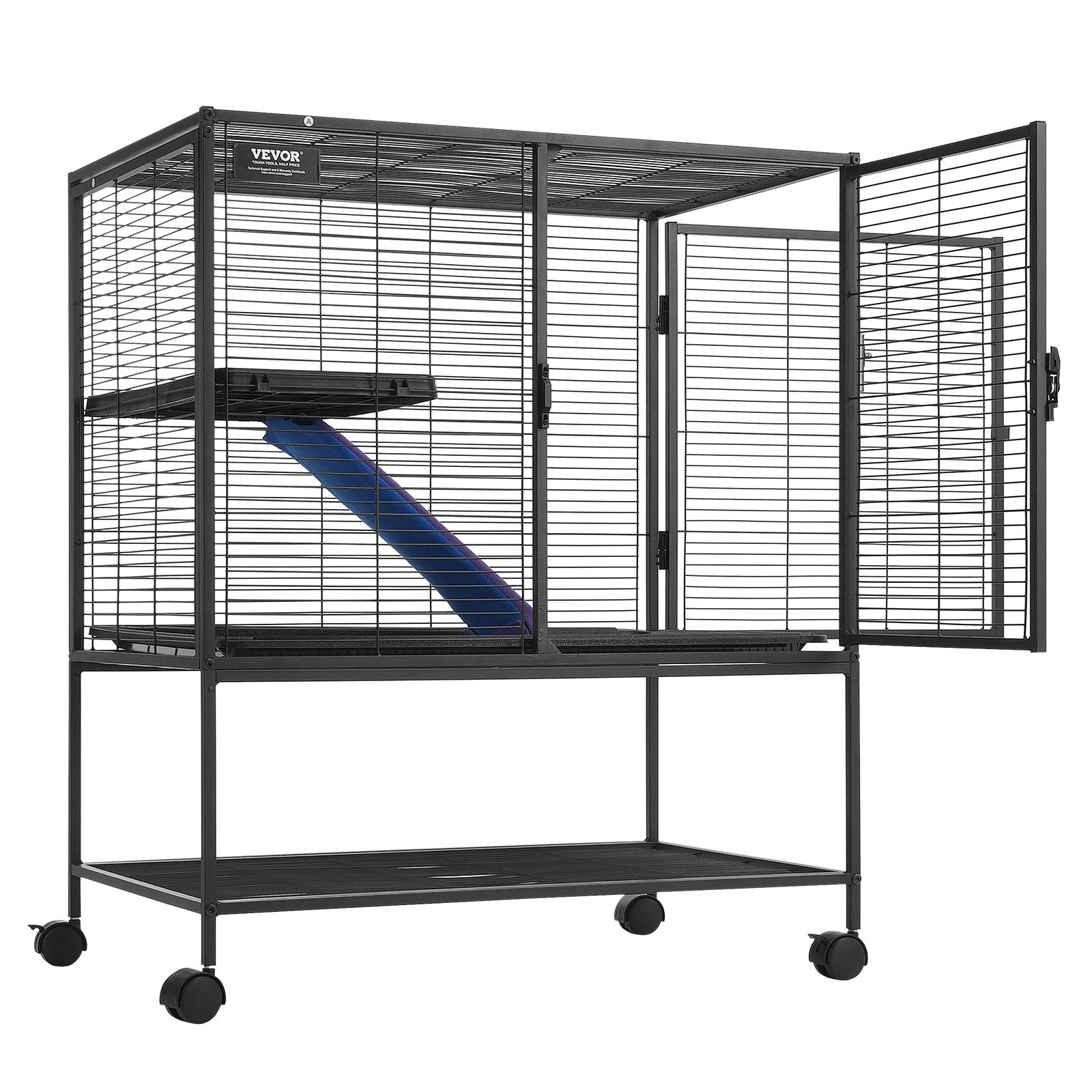 Bird Cages & Stands: VEVOR 36" Metal Small Animal Cage 2-Tier Rolling Ferret Cage with Tray A Ramp