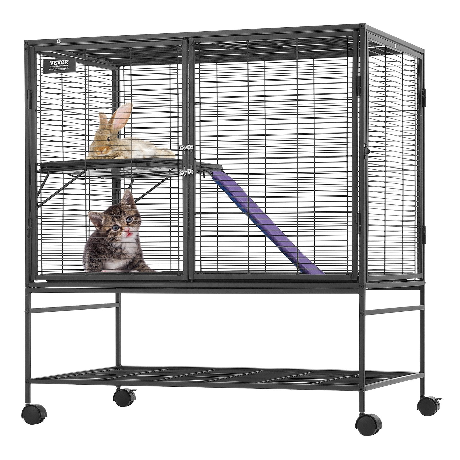 Bird Cages & Stands: VEVOR 39" Metal Small Animal Cage 2-Tier Rolling Ferret Cage with Tray A Ramp
