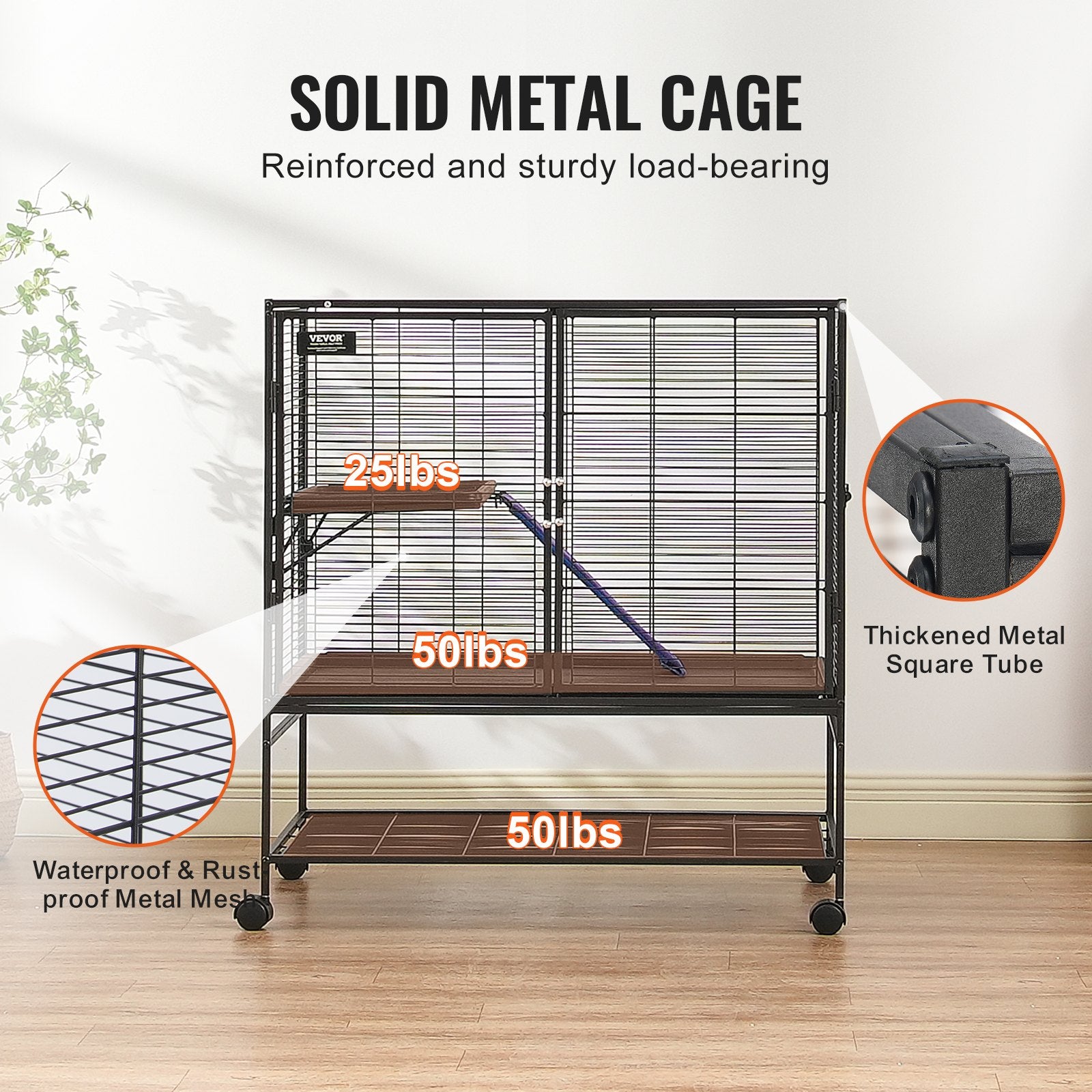 Bird Cages & Stands: VEVOR 39" Metal Small Animal Cage 2-Tier Rolling Ferret Cage with Tray A Ramp