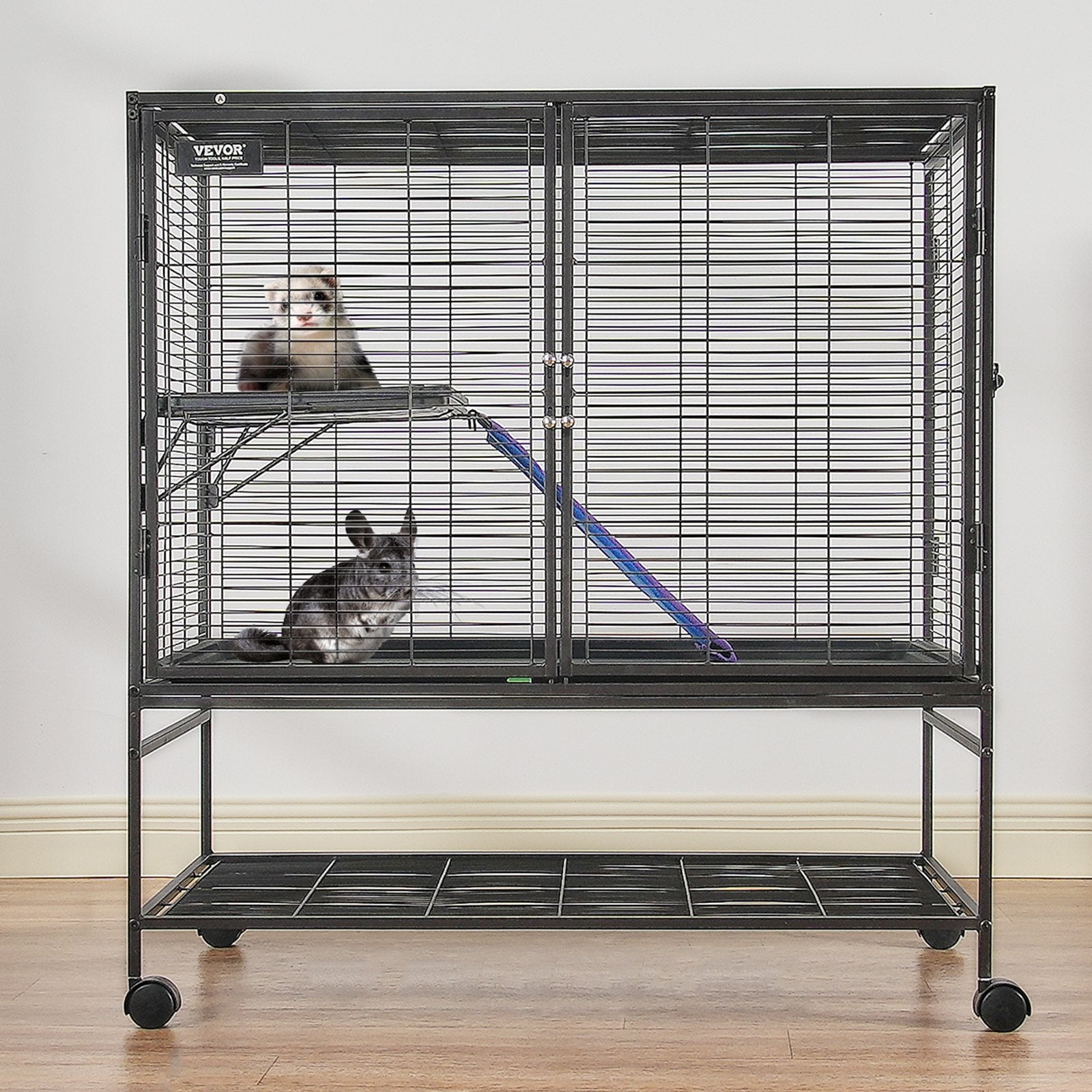 Bird Cages & Stands: VEVOR 39" Metal Small Animal Cage 2-Tier Rolling Ferret Cage with Tray A Ramp
