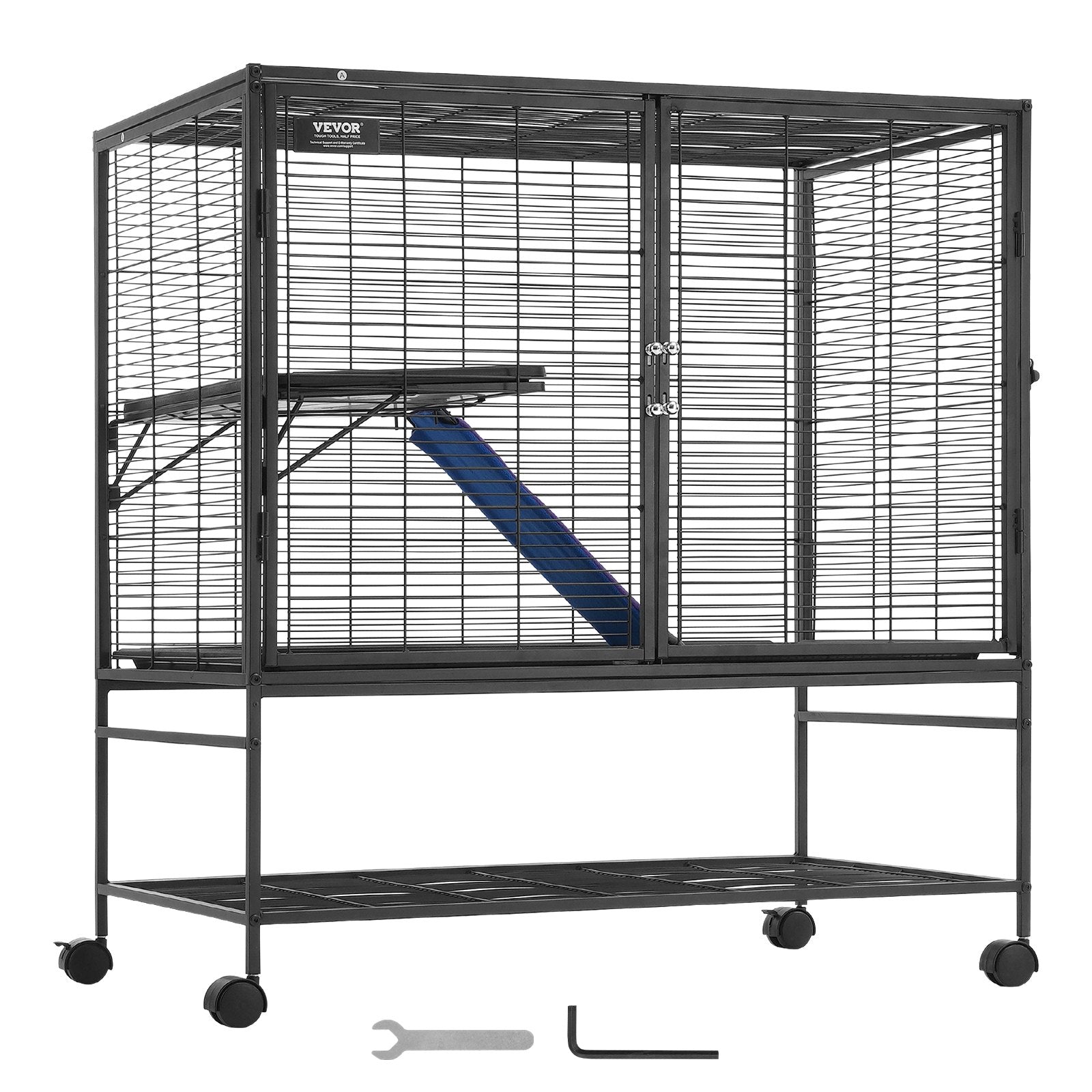 Bird Cages & Stands: VEVOR 39" Metal Small Animal Cage 2-Tier Rolling Ferret Cage with Tray A Ramp