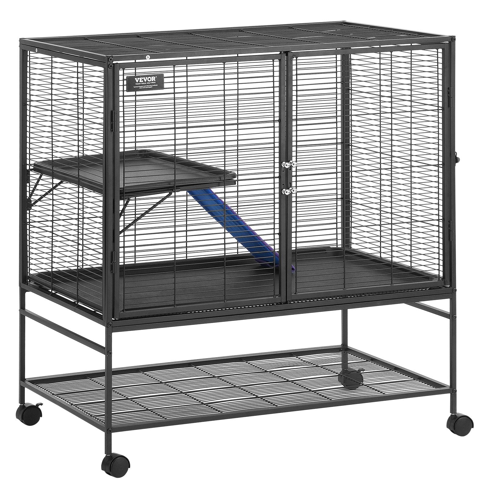 Bird Cages & Stands: VEVOR 39" Metal Small Animal Cage 2-Tier Rolling Ferret Cage with Tray A Ramp