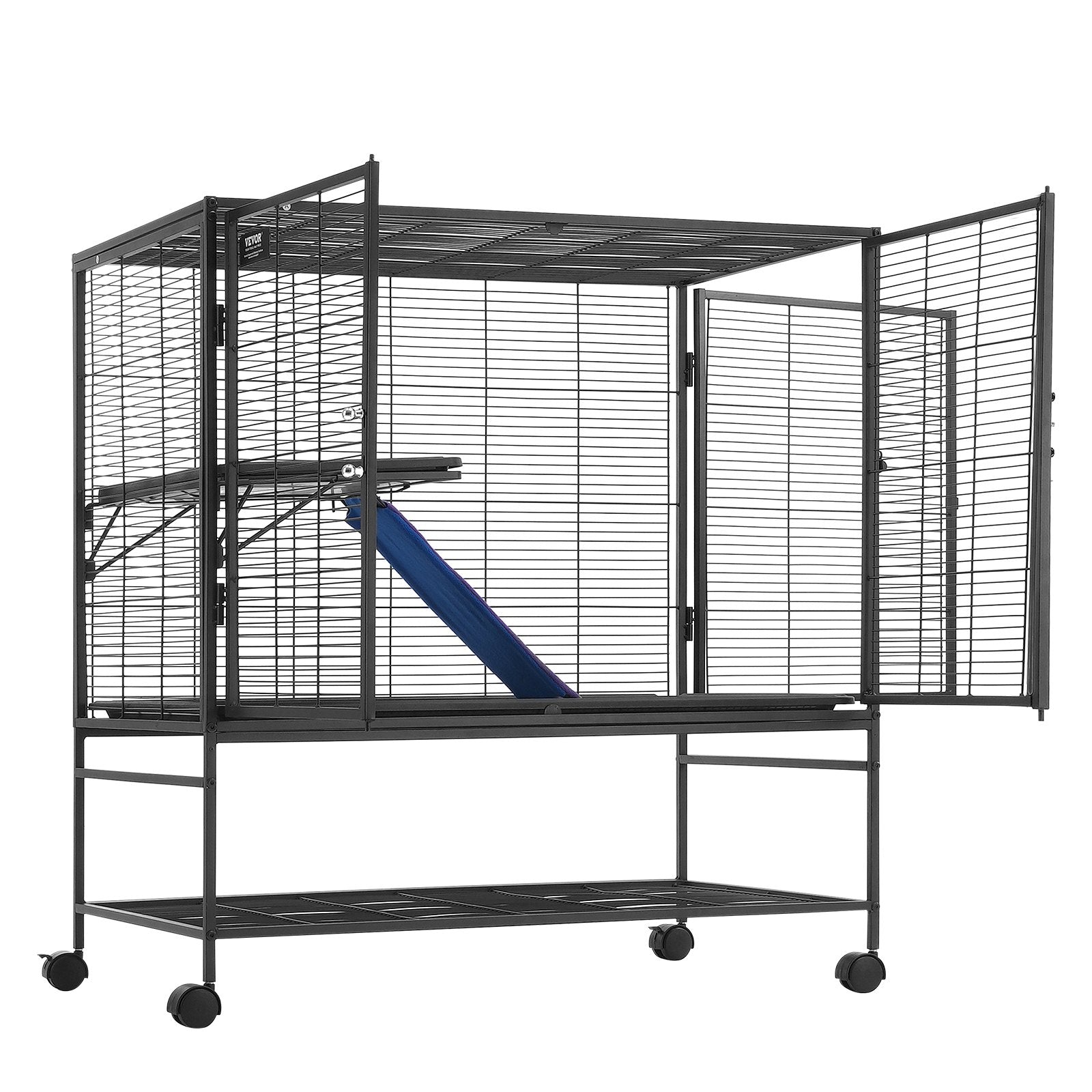 Bird Cages & Stands: VEVOR 39" Metal Small Animal Cage 2-Tier Rolling Ferret Cage with Tray A Ramp