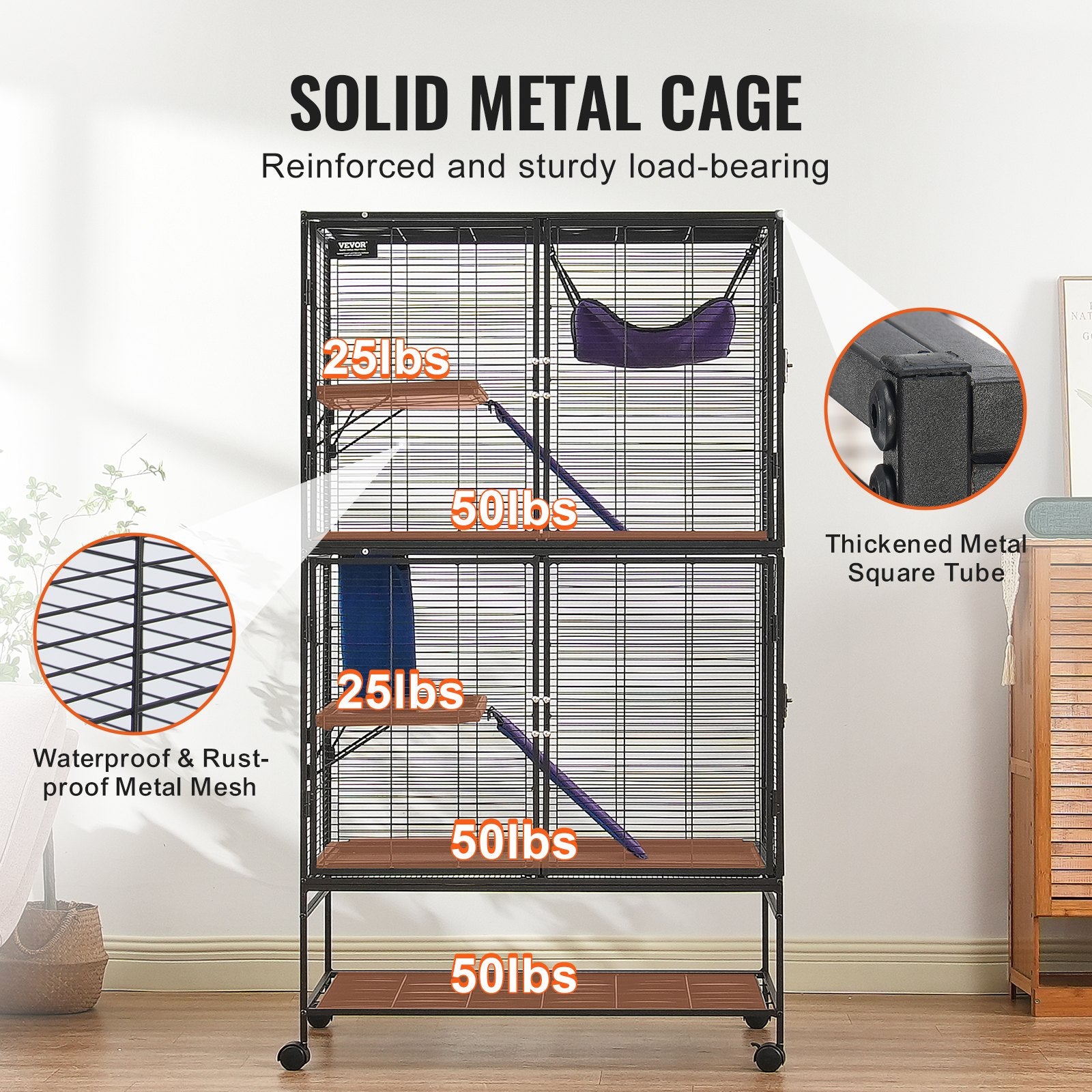 Bird Cages & Stands: VEVOR 64.6" Metal Small Animal Cage 4-Tier Rolling Ferret Cage with Tray 3 Ramps