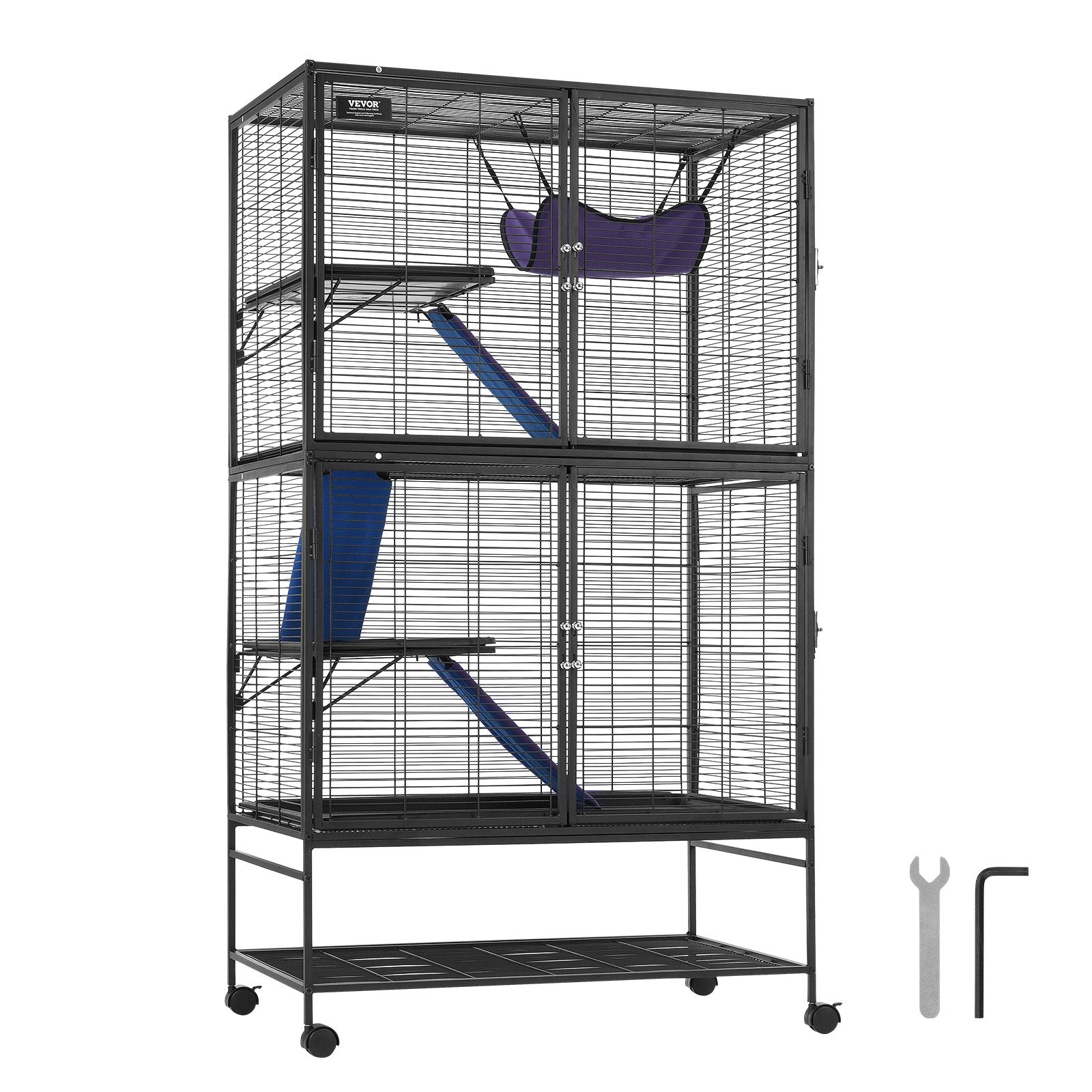 Bird Cages & Stands: VEVOR 64.6" Metal Small Animal Cage 4-Tier Rolling Ferret Cage with Tray 3 Ramps