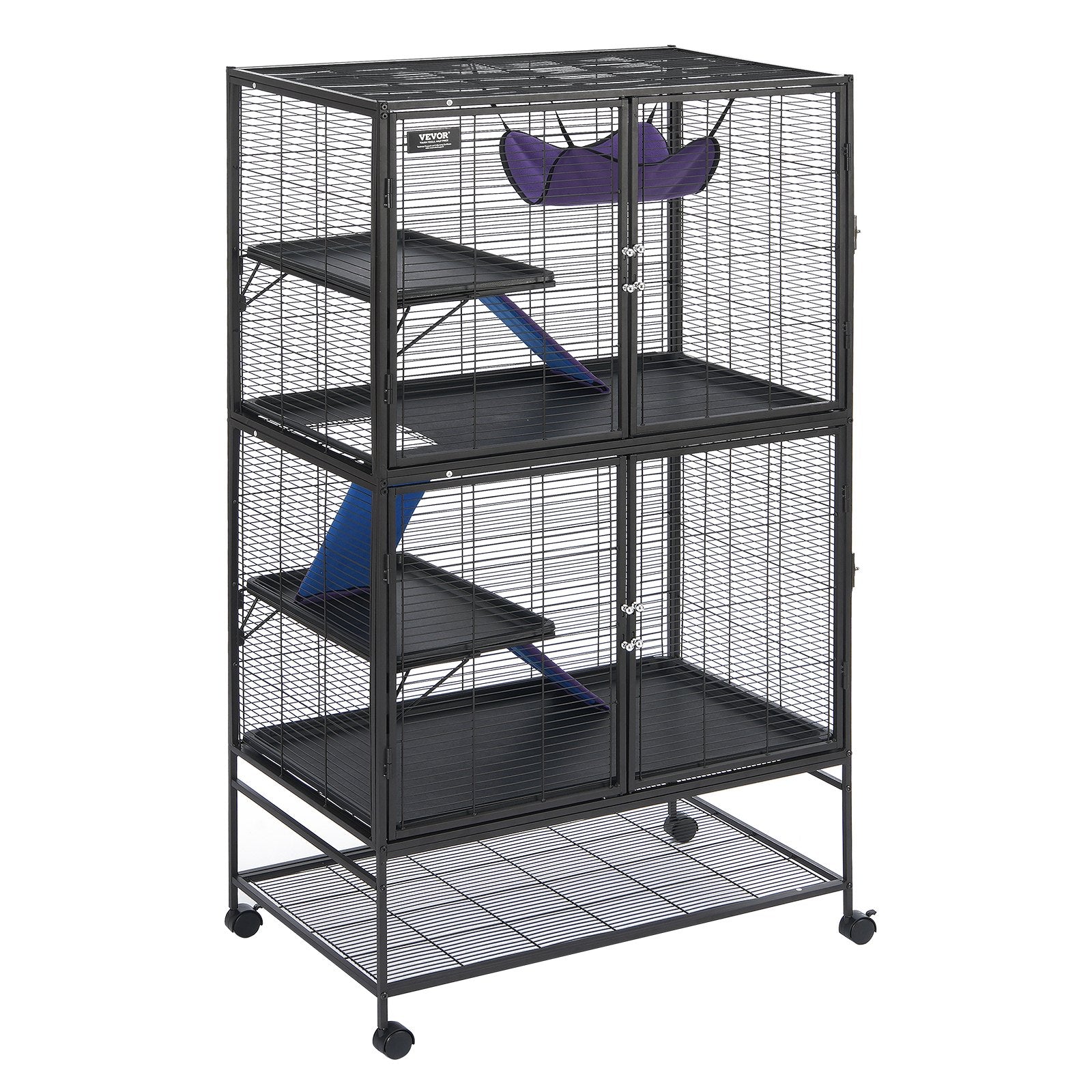 Bird Cages & Stands: VEVOR 64.6" Metal Small Animal Cage 4-Tier Rolling Ferret Cage with Tray 3 Ramps