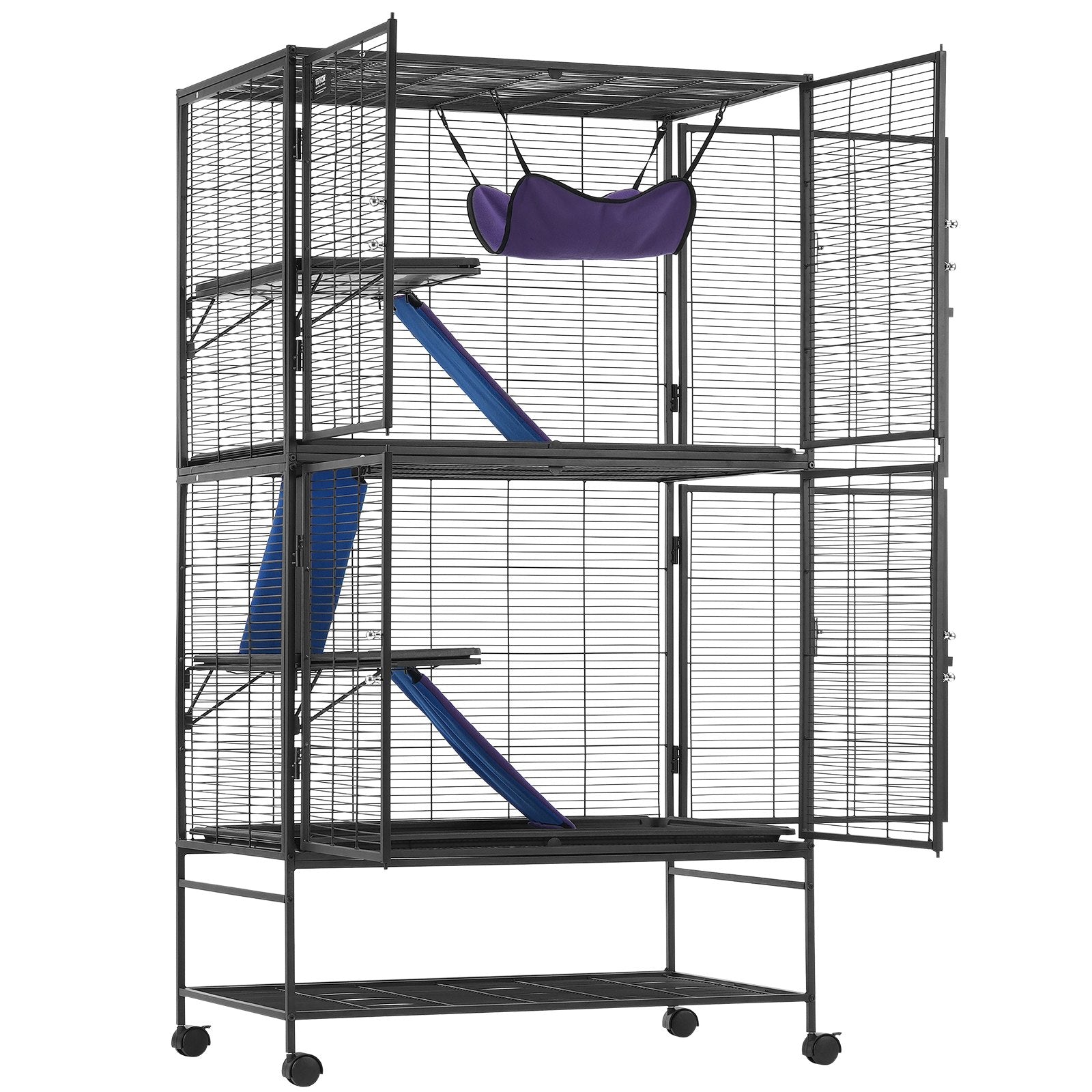 Bird Cages & Stands: VEVOR 64.6" Metal Small Animal Cage 4-Tier Rolling Ferret Cage with Tray 3 Ramps