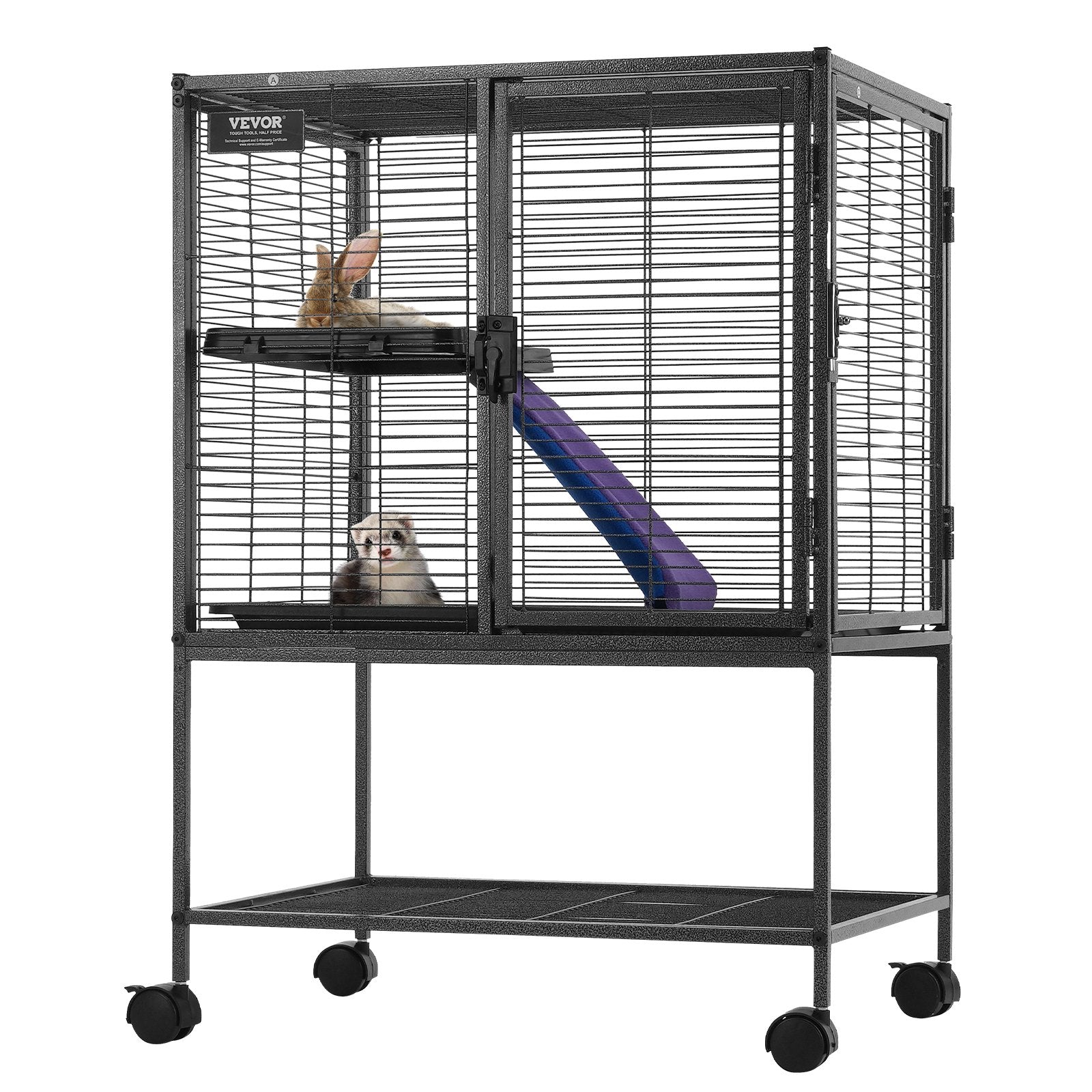 Bird Cages & Stands: VEVOR 34" Metal Small Animal Cage 2-Tier Rolling Ferret Cage with Tray A Ramp