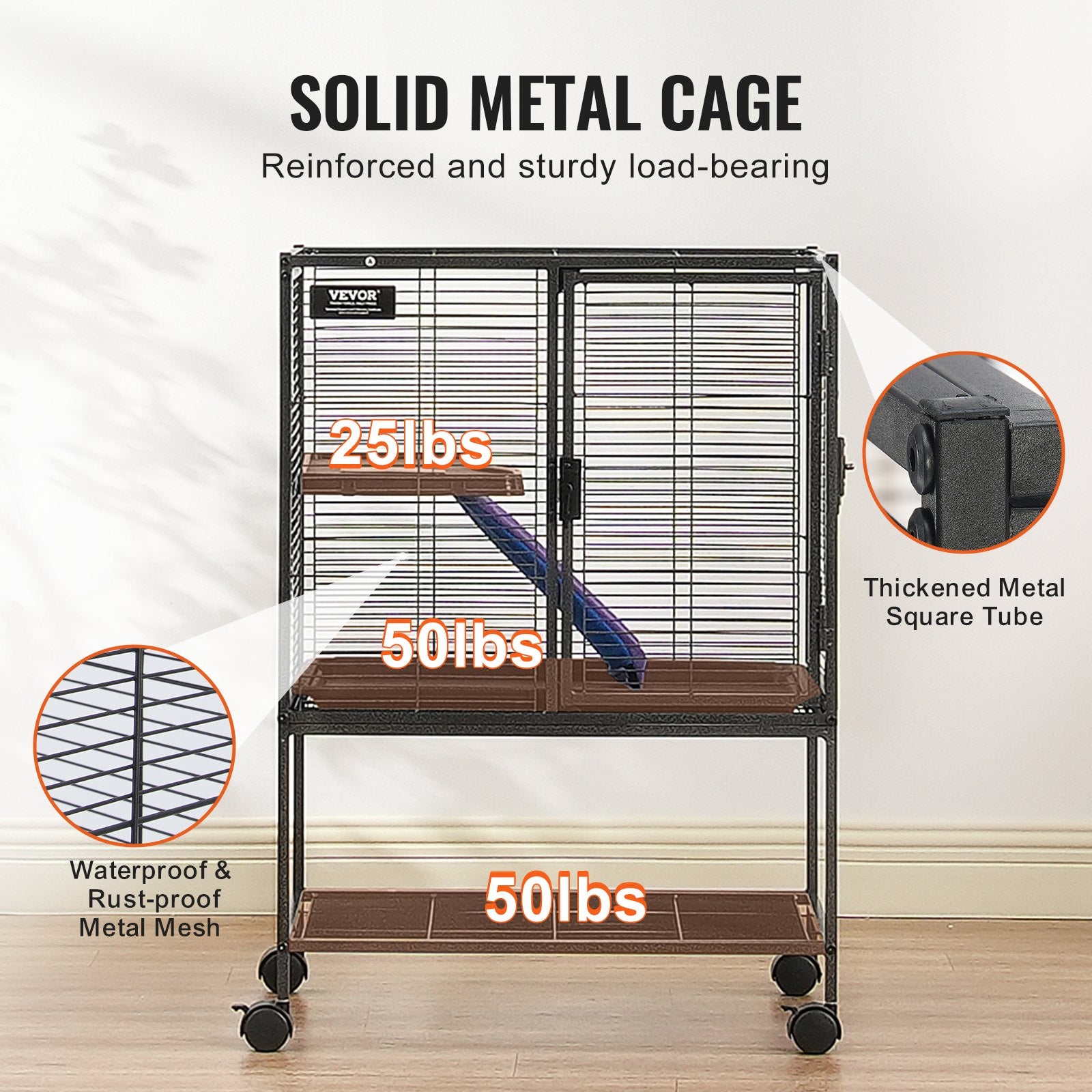 Bird Cages & Stands: VEVOR 34" Metal Small Animal Cage 2-Tier Rolling Ferret Cage with Tray A Ramp