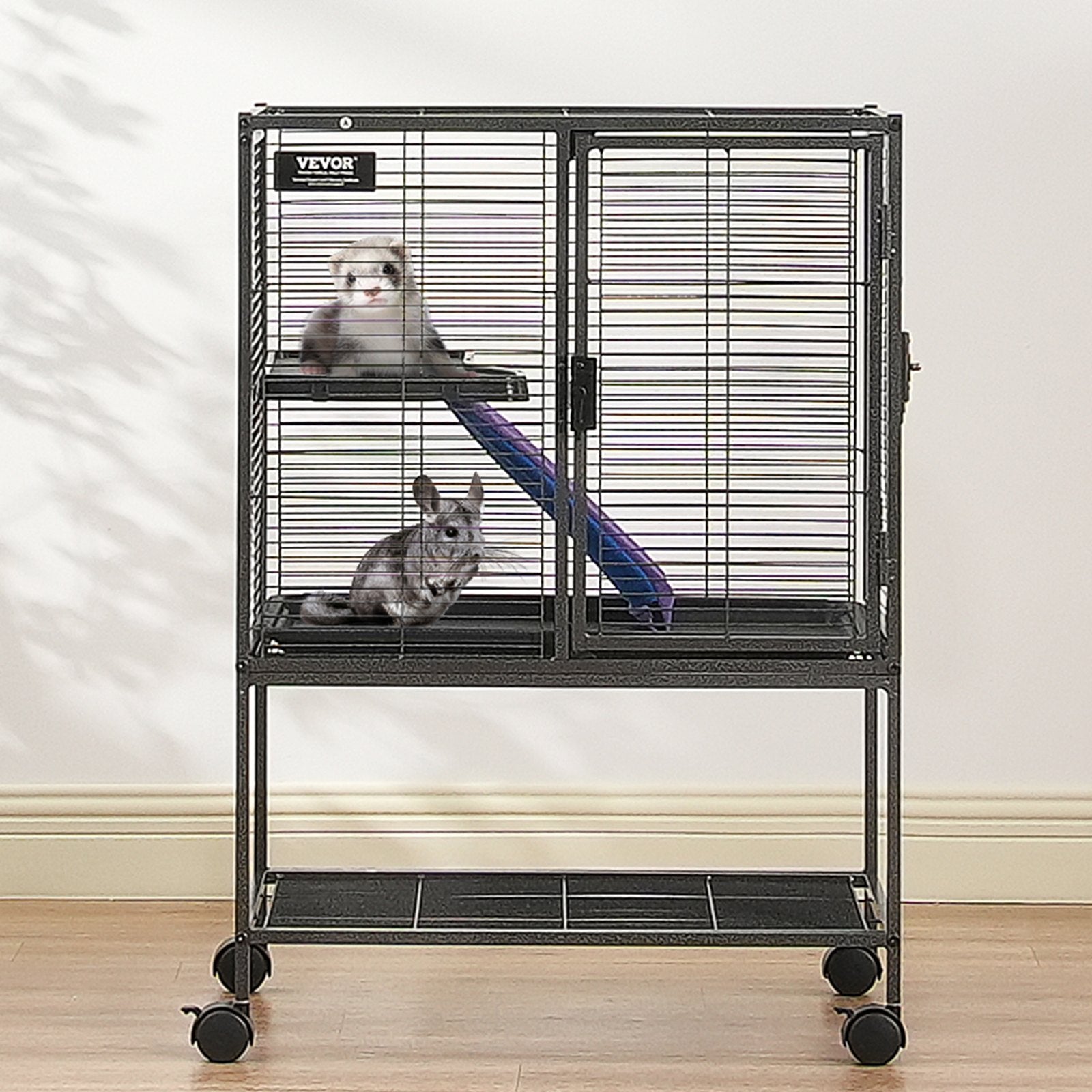Bird Cages & Stands: VEVOR 34" Metal Small Animal Cage 2-Tier Rolling Ferret Cage with Tray A Ramp