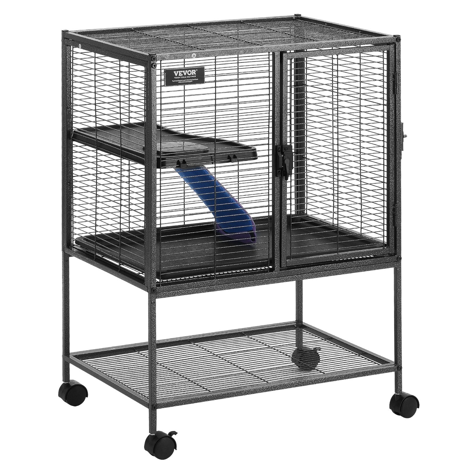 Bird Cages & Stands: VEVOR 34" Metal Small Animal Cage 2-Tier Rolling Ferret Cage with Tray A Ramp