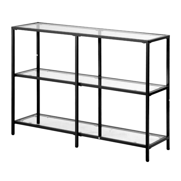 VEVOR 3-Tier Glass Console Table, Modern Rectangle Sofa Side Table with Tempered Glass Top and Iron Legs, Golden Consloe Desk with Anti-Tip Device for Living Room, Hallway, Entryway, Foyer, Black