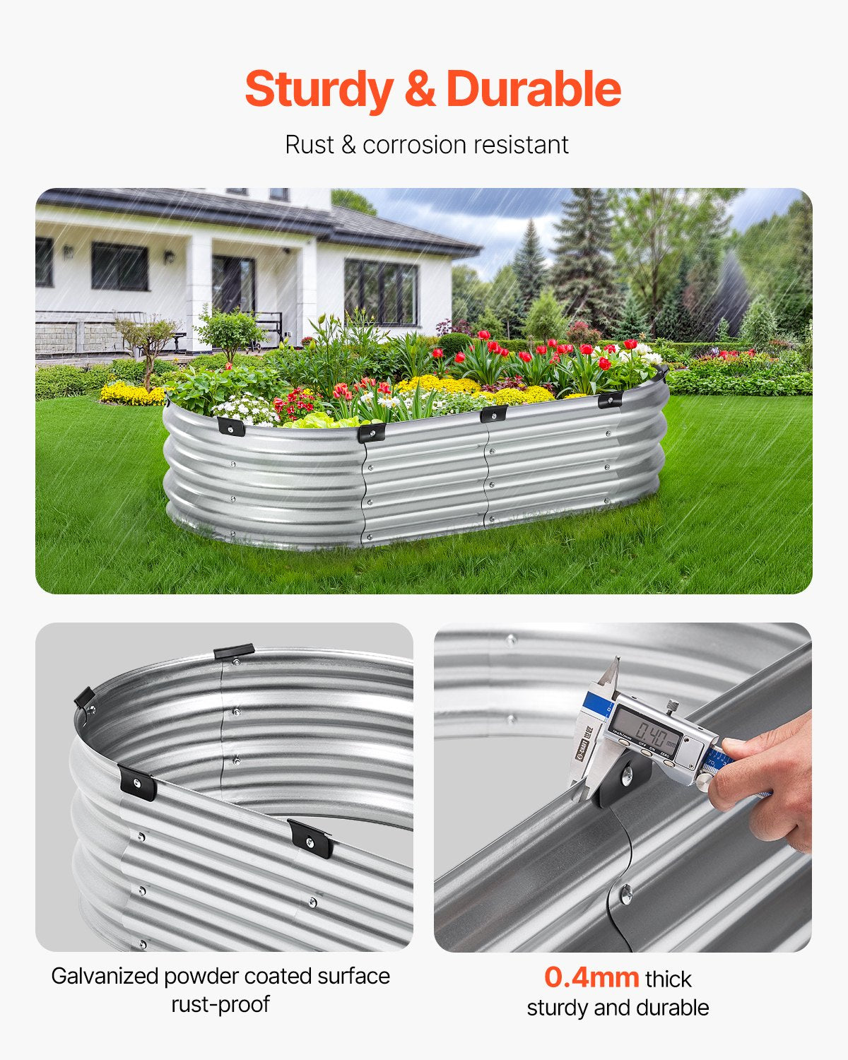 Garden Ornaments: VEVOR Metal Raised Garden Bed 4x2x1 ft Outdoor Galvanized Planter Box Silver