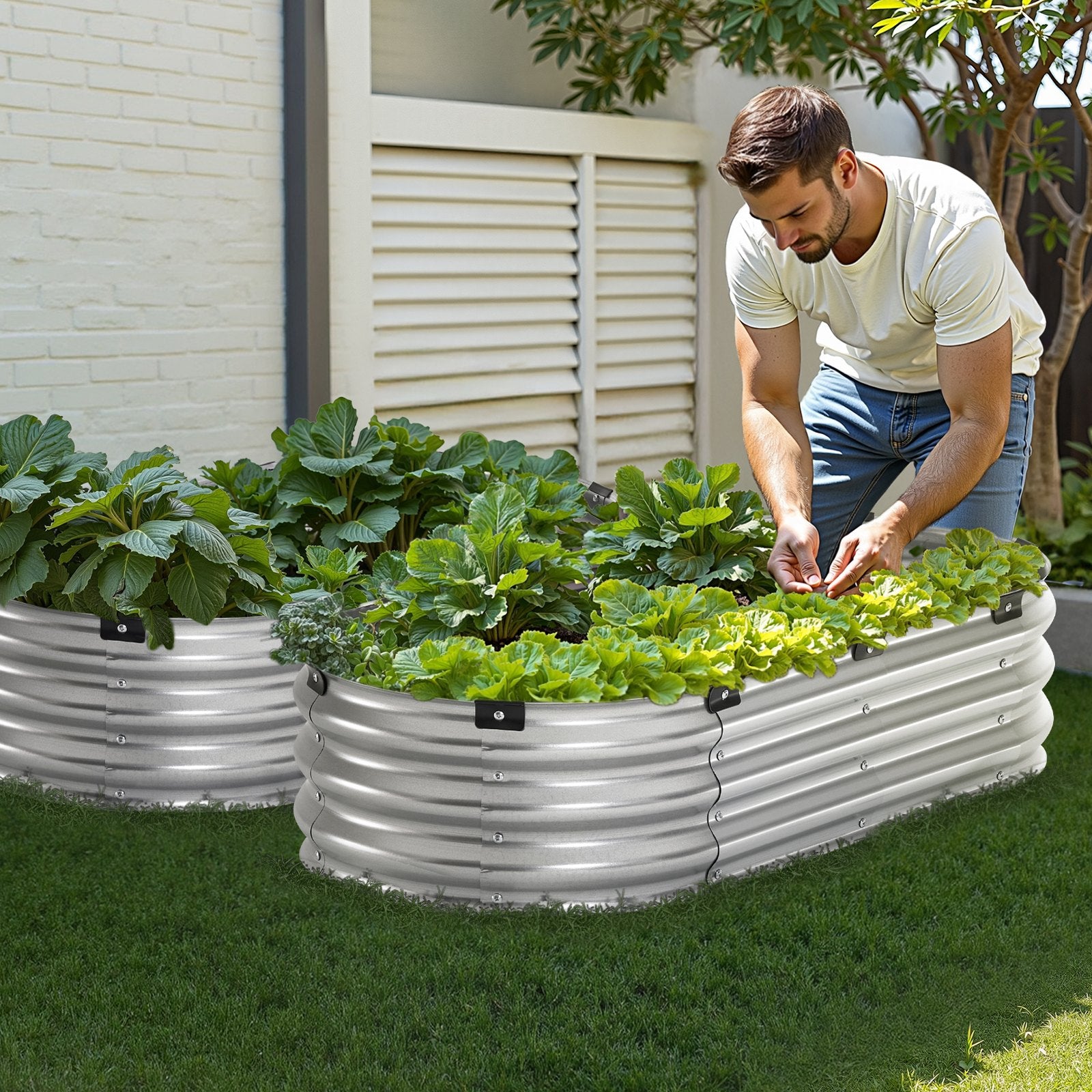 Garden Ornaments: VEVOR Metal Raised Garden Bed 4x2x1 ft Outdoor Galvanized Planter Box Silver