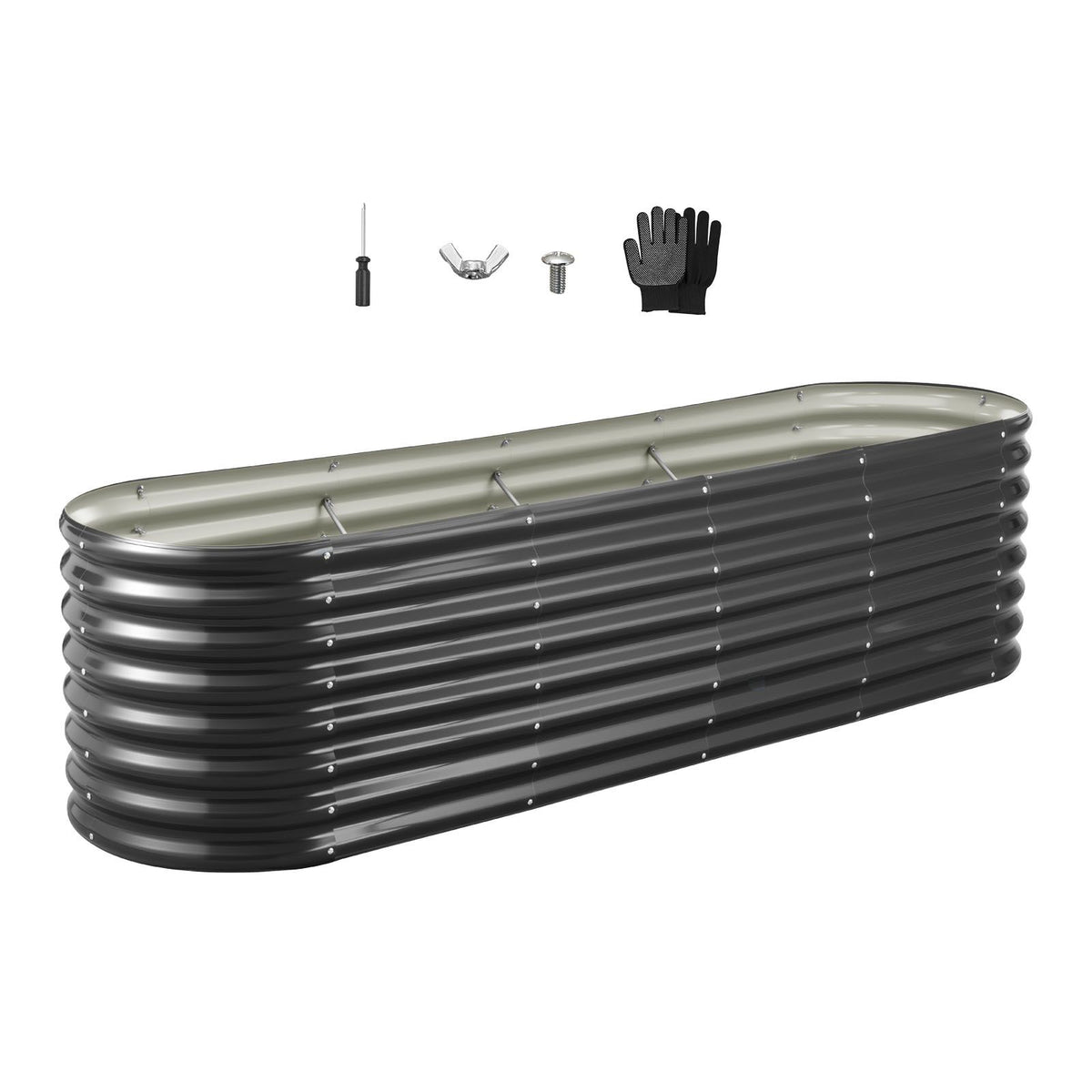 Metal Raised Garden Bed, 2.4 x 0.6 x 0.6 m Oval Outdoor Galvanized Planter Garden Box, Open Bottom Design, Large Planter Raised Bed for Growing Vegetables, Flowers, Herbs, Succulents, Dark Gray