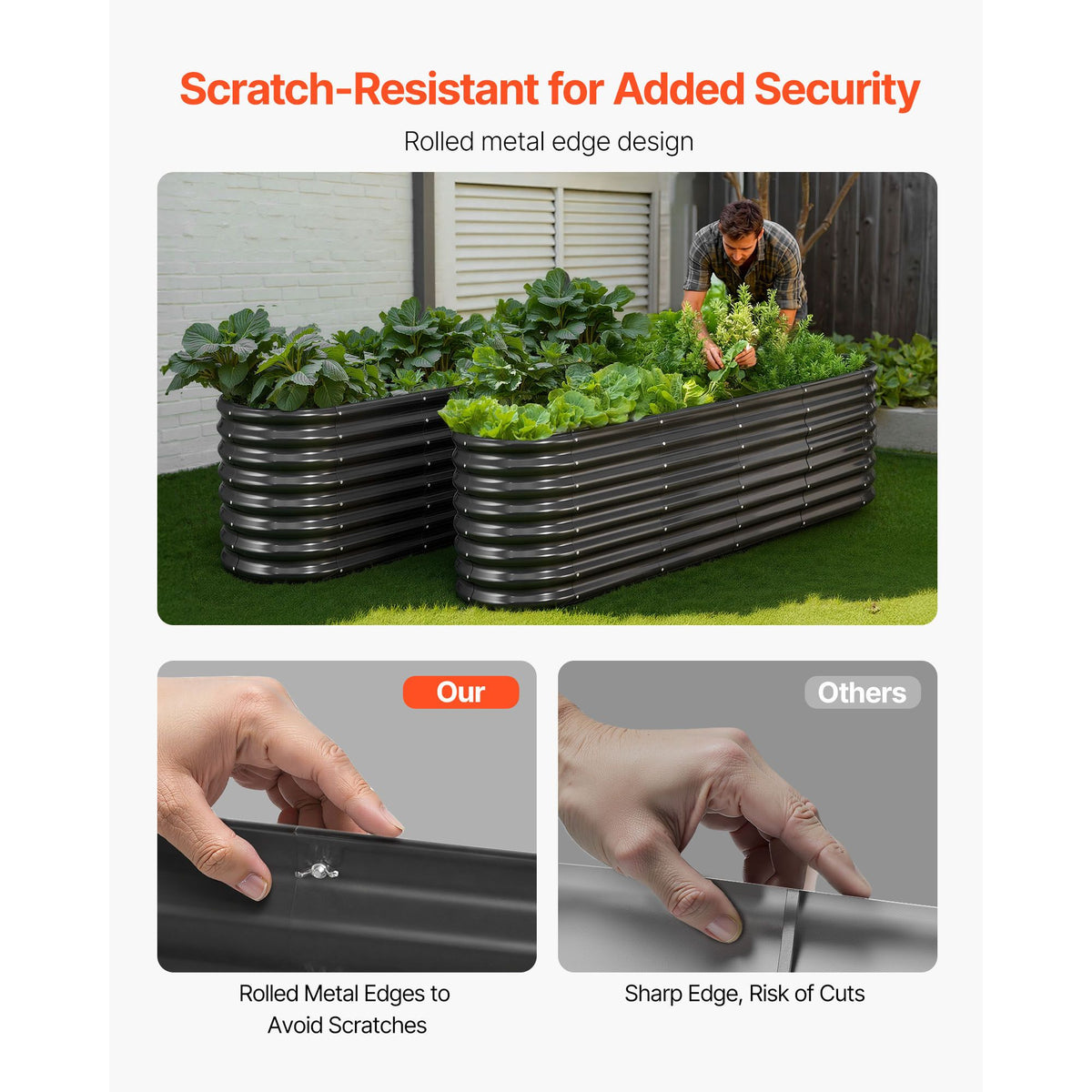 Metal Raised Garden Bed, 2.4 x 0.6 x 0.6 m Oval Outdoor Galvanized Planter Garden Box, Open Bottom Design, Large Planter Raised Bed for Growing Vegetables, Flowers, Herbs, Succulents, Dark Gray