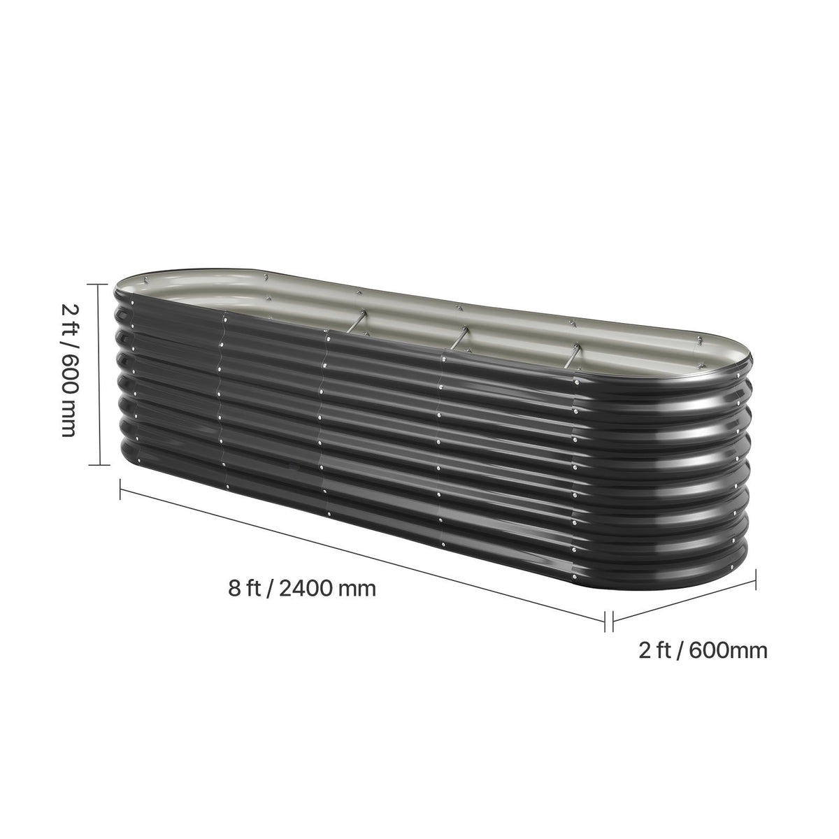 Metal Raised Garden Bed, 2.4 x 0.6 x 0.6 m Oval Outdoor Galvanized Planter Garden Box, Open Bottom Design, Large Planter Raised Bed for Growing Vegetables, Flowers, Herbs, Succulents, Dark Gray
