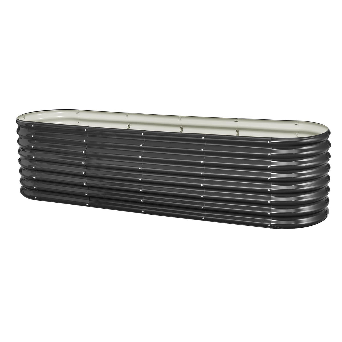 Metal Raised Garden Bed, 2.4 x 0.6 x 0.6 m Oval Outdoor Galvanized Planter Garden Box, Open Bottom Design, Large Planter Raised Bed for Growing Vegetables, Flowers, Herbs, Succulents, Dark Gray