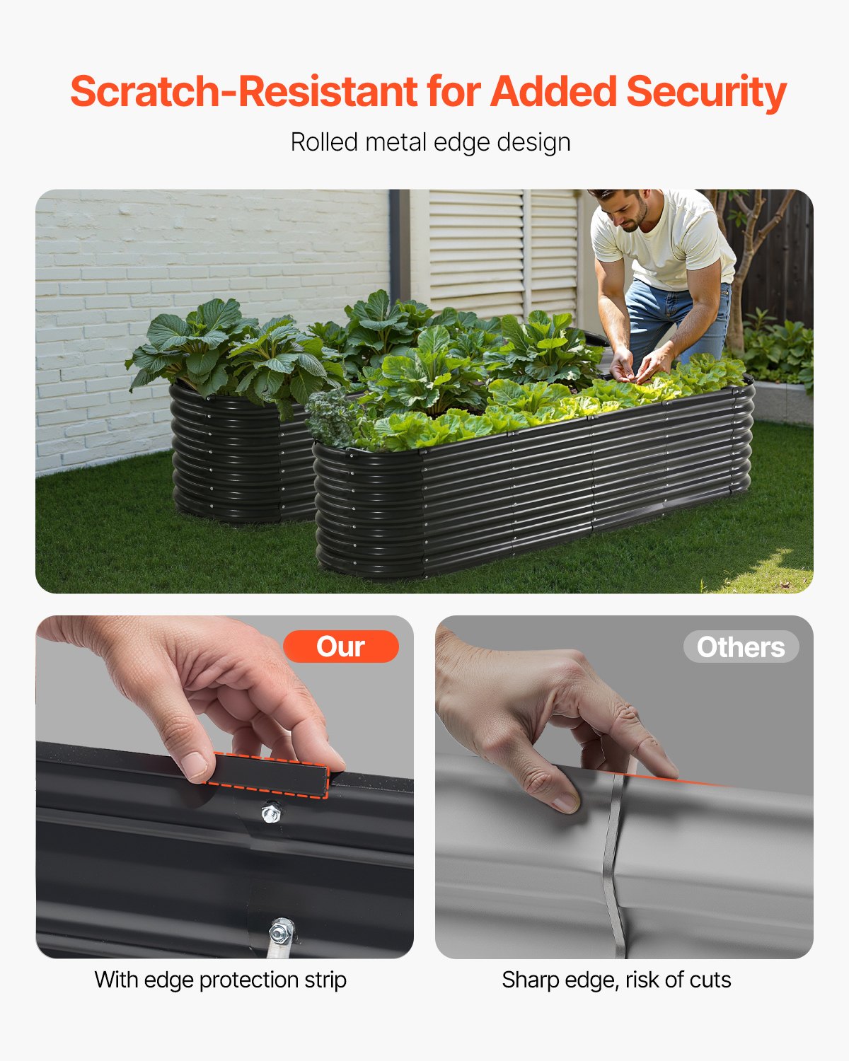 Garden Ornaments: VEVOR Metal Raised Garden Bed, 8 x 2 x 2 ft Outdoor Galvanized Planter Box, with Open Bottom, Large Oval Planter Raised Bed for Gardening Vegetables, Flowers, Herbs, and Succulent Plants, Dark Gray