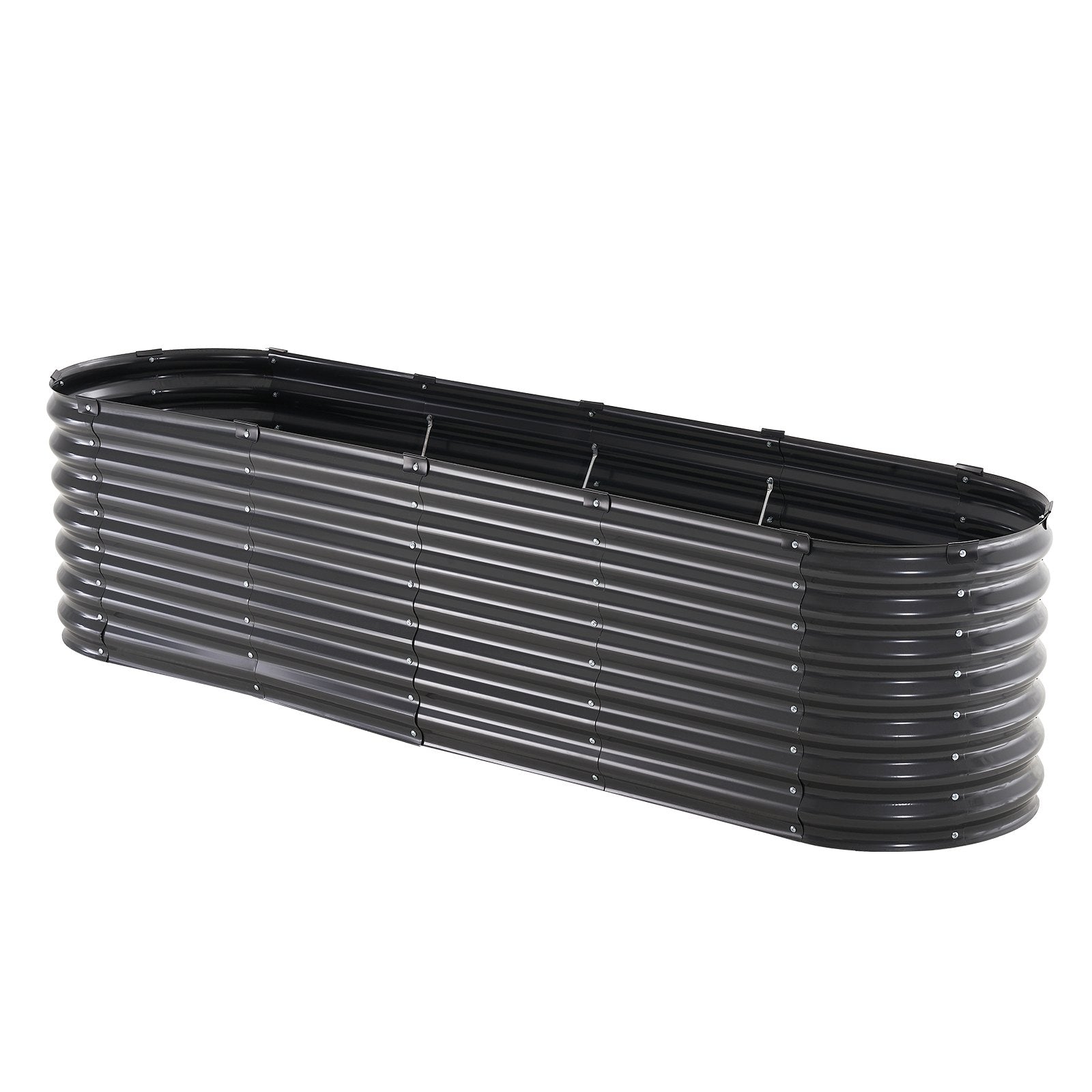 Garden Ornaments: VEVOR Metal Raised Garden Bed, 8 x 2 x 2 ft Outdoor Galvanized Planter Box, with Open Bottom, Large Oval Planter Raised Bed for Gardening Vegetables, Flowers, Herbs, and Succulent Plants, Dark Gray