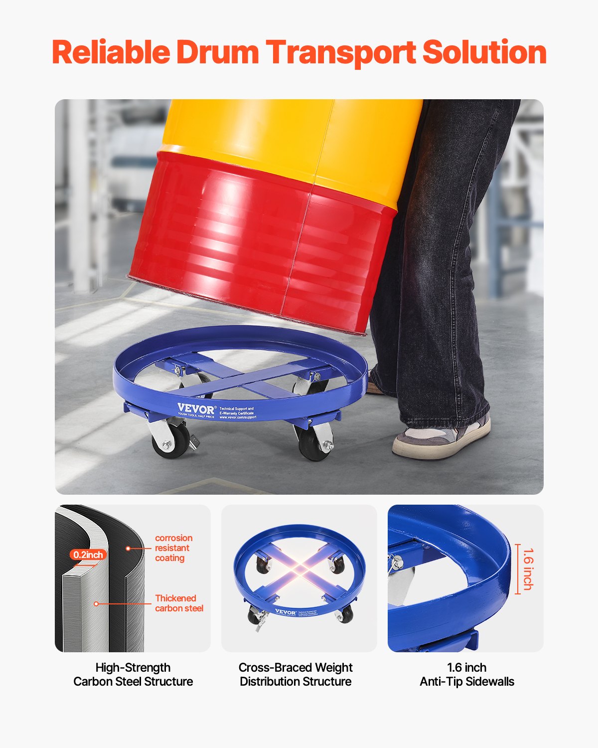 Side Tables: VEVOR 55 Gallon Drum Dolly 2000 lbs Barrel Dolly Cart Drum Caddy 4 Caster Wheels