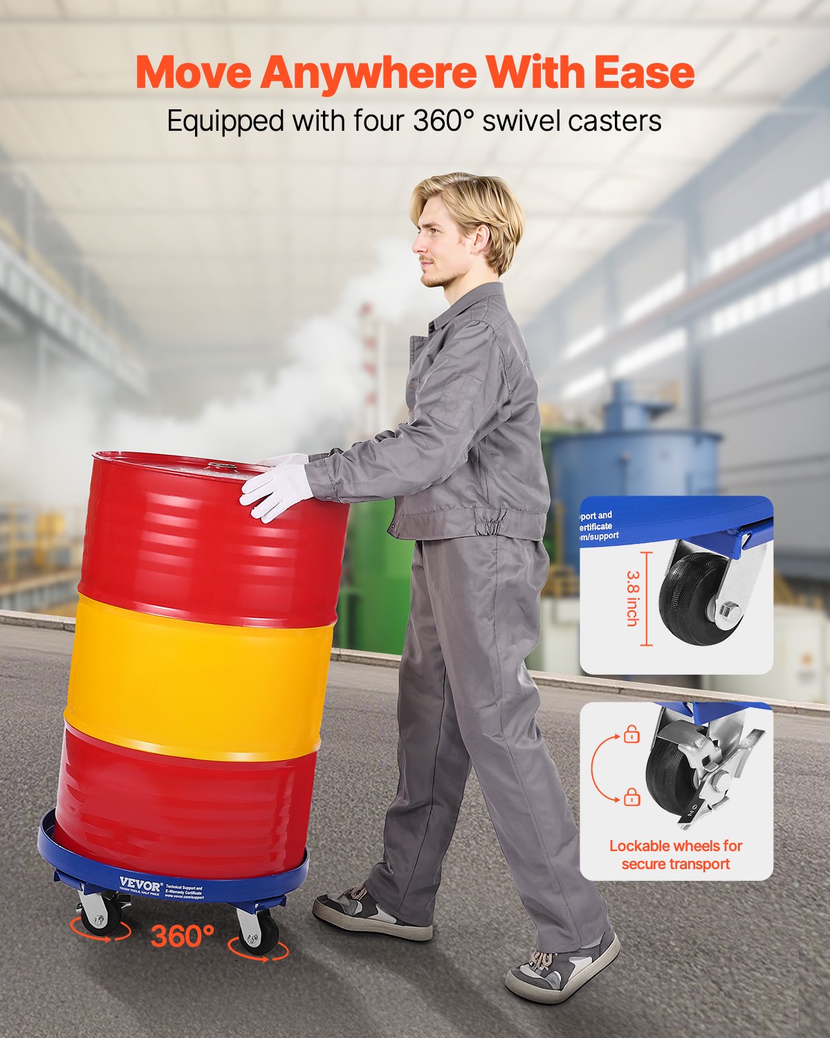 Side Tables: VEVOR 55 Gallon Drum Dolly 2000 lbs Barrel Dolly Cart Drum Caddy 4 Caster Wheels