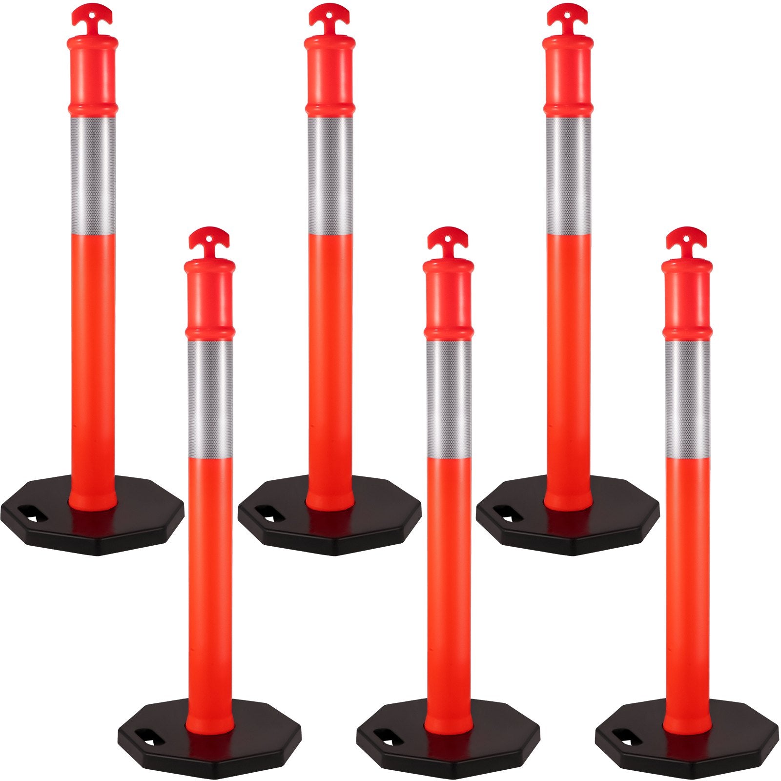 Automotive Repair & Speciality Tools: VEVOR 6Pack Traffic Delineator Posts 44 Inch Height, PE Delineator Cones Post Kit 10 inch Reflective Band, Delineators Post with Rubber Base 16 inch for Construction Sites, Facility Management etc.