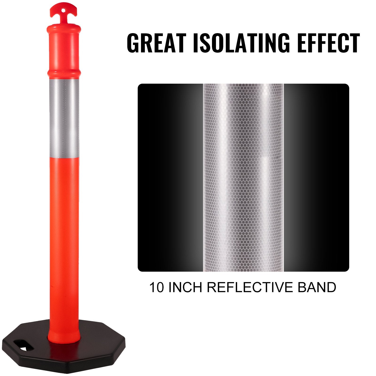 Automotive Repair & Speciality Tools: VEVOR 6Pack Traffic Delineator Posts 44 Inch Height, PE Delineator Cones Post Kit 10 inch Reflective Band, Delineators Post with Rubber Base 16 inch for Construction Sites, Facility Management etc.