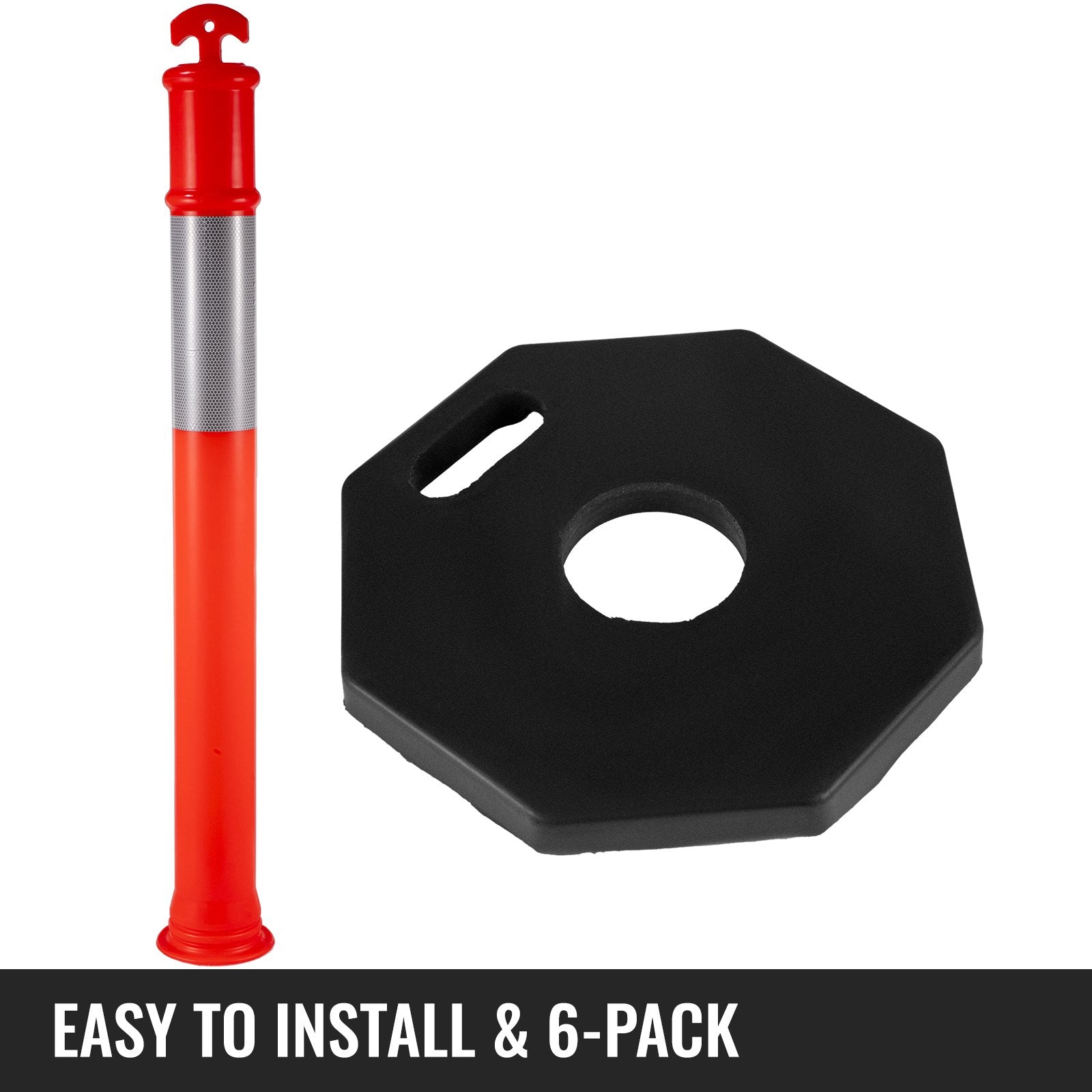 Automotive Repair & Speciality Tools: VEVOR 6Pack Traffic Delineator Posts 44 Inch Height, PE Delineator Cones Post Kit 10 inch Reflective Band, Delineators Post with Rubber Base 16 inch for Construction Sites, Facility Management etc.