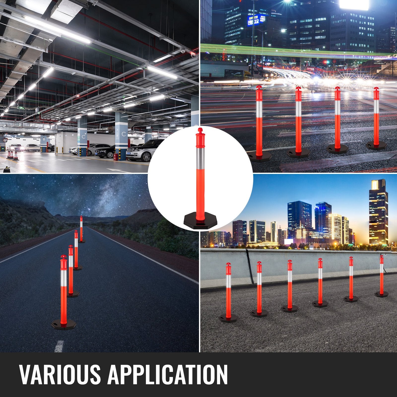 Automotive Repair & Speciality Tools: VEVOR 6Pack Traffic Delineator Posts 44 Inch Height, PE Delineator Cones Post Kit 10 inch Reflective Band, Delineators Post with Rubber Base 16 inch for Construction Sites, Facility Management etc.