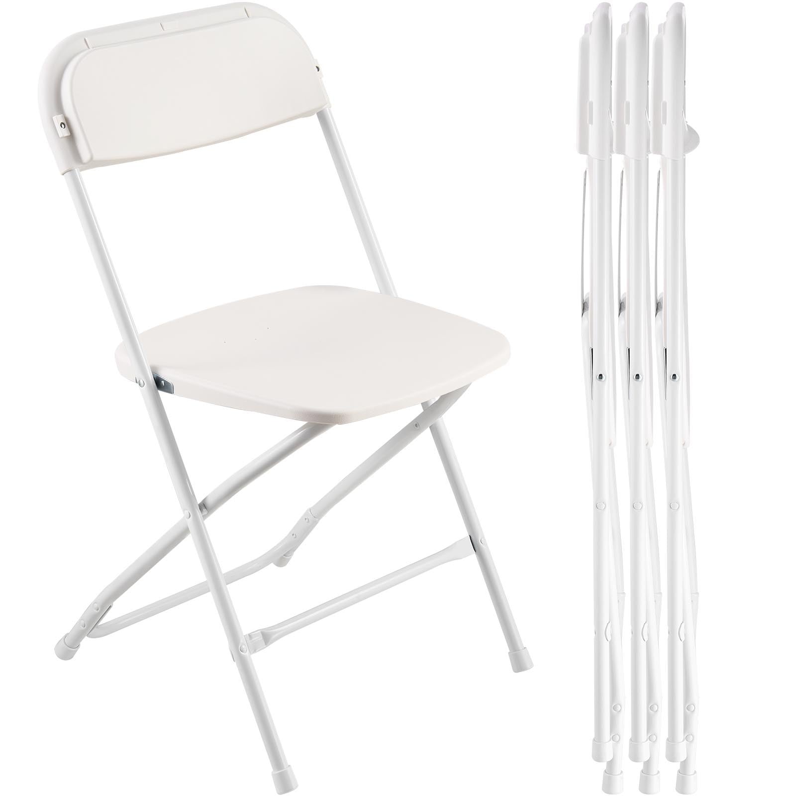 Dining Set: VEVOR 4 Pack Folding Chairs, Foldable Plastic Chairs with Heavy Duty Metal Frame, Portable Folding Card Table Chairs, Stackable Indoor Outdoor Seats for Home, Yard, Garden, Parties, Events, White
