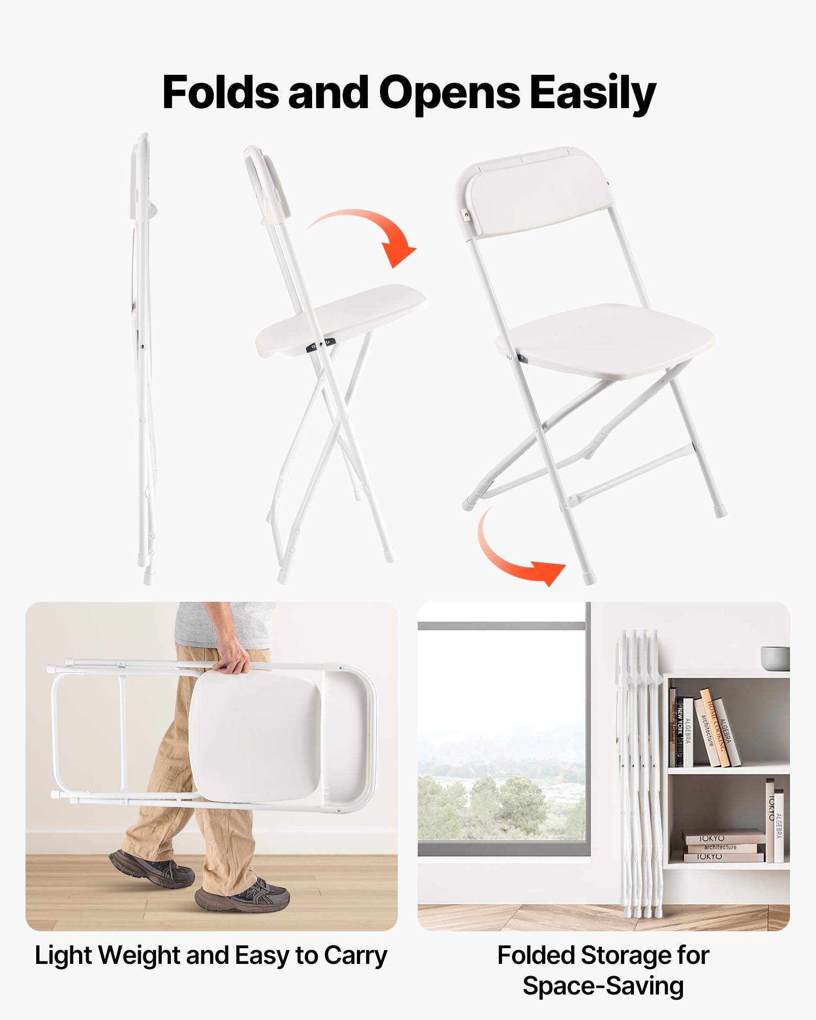 Dining Set: VEVOR 4 Pack Folding Chairs, Foldable Plastic Chairs with Heavy Duty Metal Frame, Portable Folding Card Table Chairs, Stackable Indoor Outdoor Seats for Home, Yard, Garden, Parties, Events, White