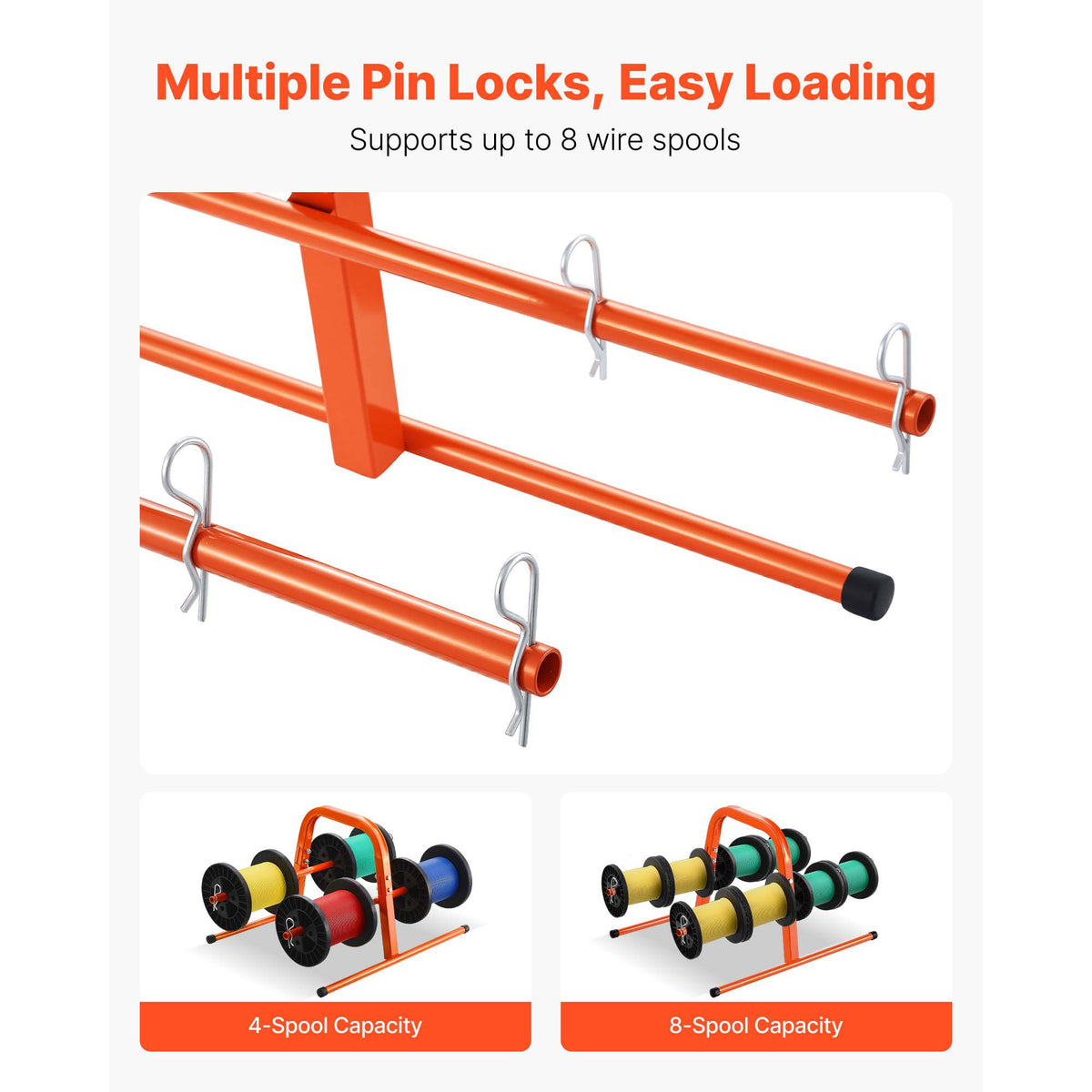 Wire Spool Rack, 100 lbs Capacity, Smart Hand Caddy, Heavy-Duty Steel Wire Dispenser Holder for Up to 8 Spools, MAX 9.45 in Diameter, Easy Lift Design for Electrical Industrial and Retail Use