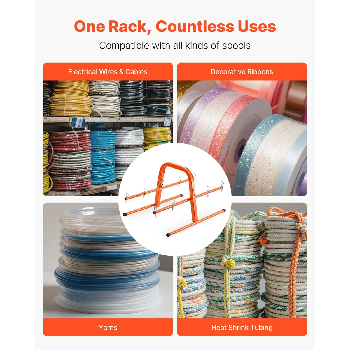 Wire Spool Rack, 100 lbs Capacity, Smart Hand Caddy, Heavy-Duty Steel Wire Dispenser Holder for Up to 8 Spools, MAX 9.45 in Diameter, Easy Lift Design for Electrical Industrial and Retail Use