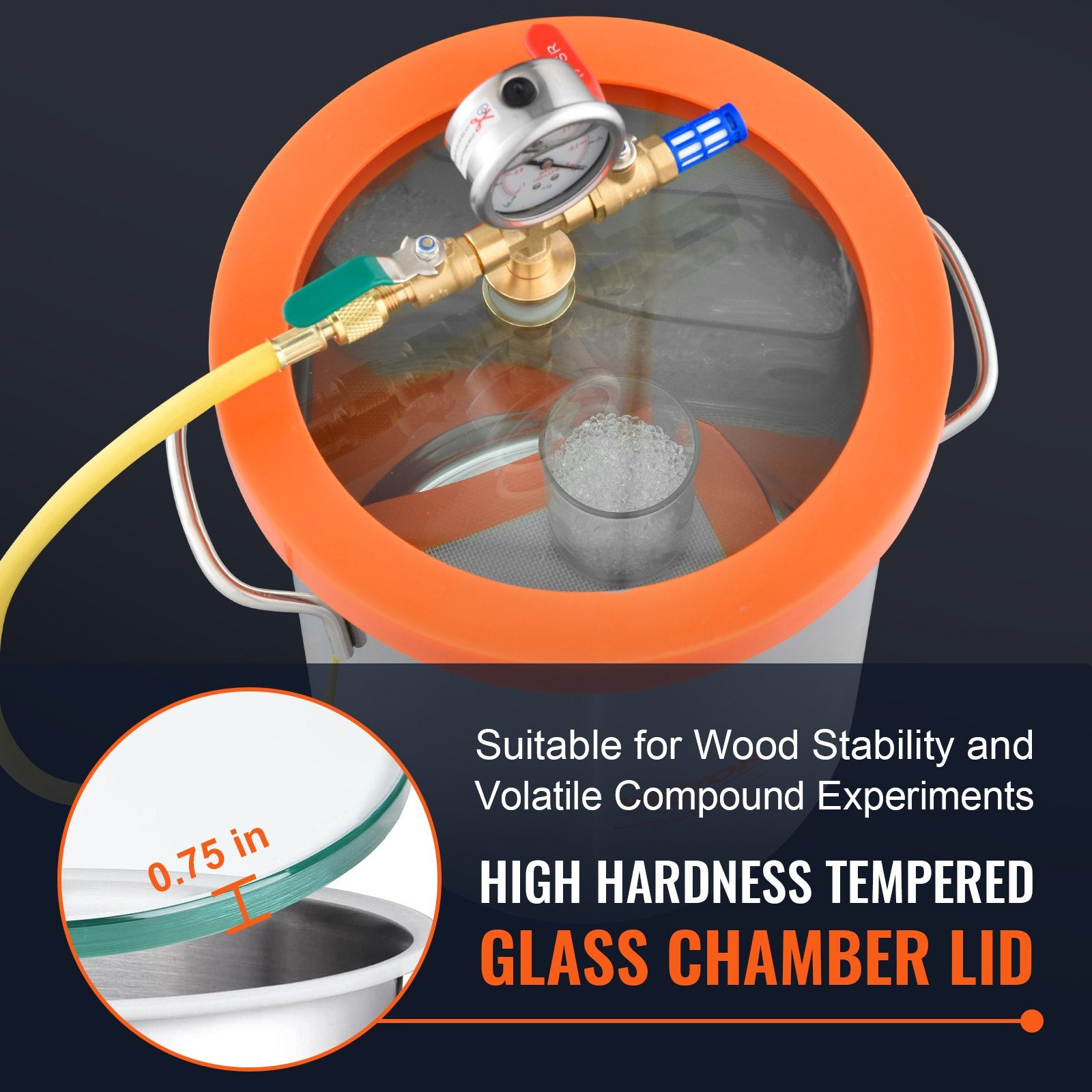 Automotive Repair & Speciality Tools: VEVOR 5 Gallon Vacuum Chamber, Upgraded Tempered Glass Lid Vacuum Degassing Chamber, 304 Stainless Steel Chamber, for Stabilizing Wood, Resin Degassing, Silicone Degassing and Plaster Degassing