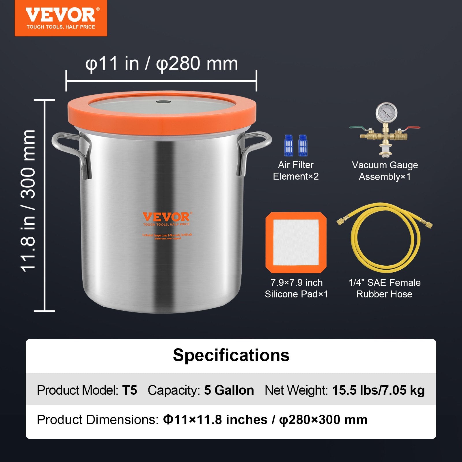 Automotive Repair & Speciality Tools: VEVOR 5 Gallon Vacuum Chamber, Upgraded Tempered Glass Lid Vacuum Degassing Chamber, 304 Stainless Steel Chamber, for Stabilizing Wood, Resin Degassing, Silicone Degassing and Plaster Degassing