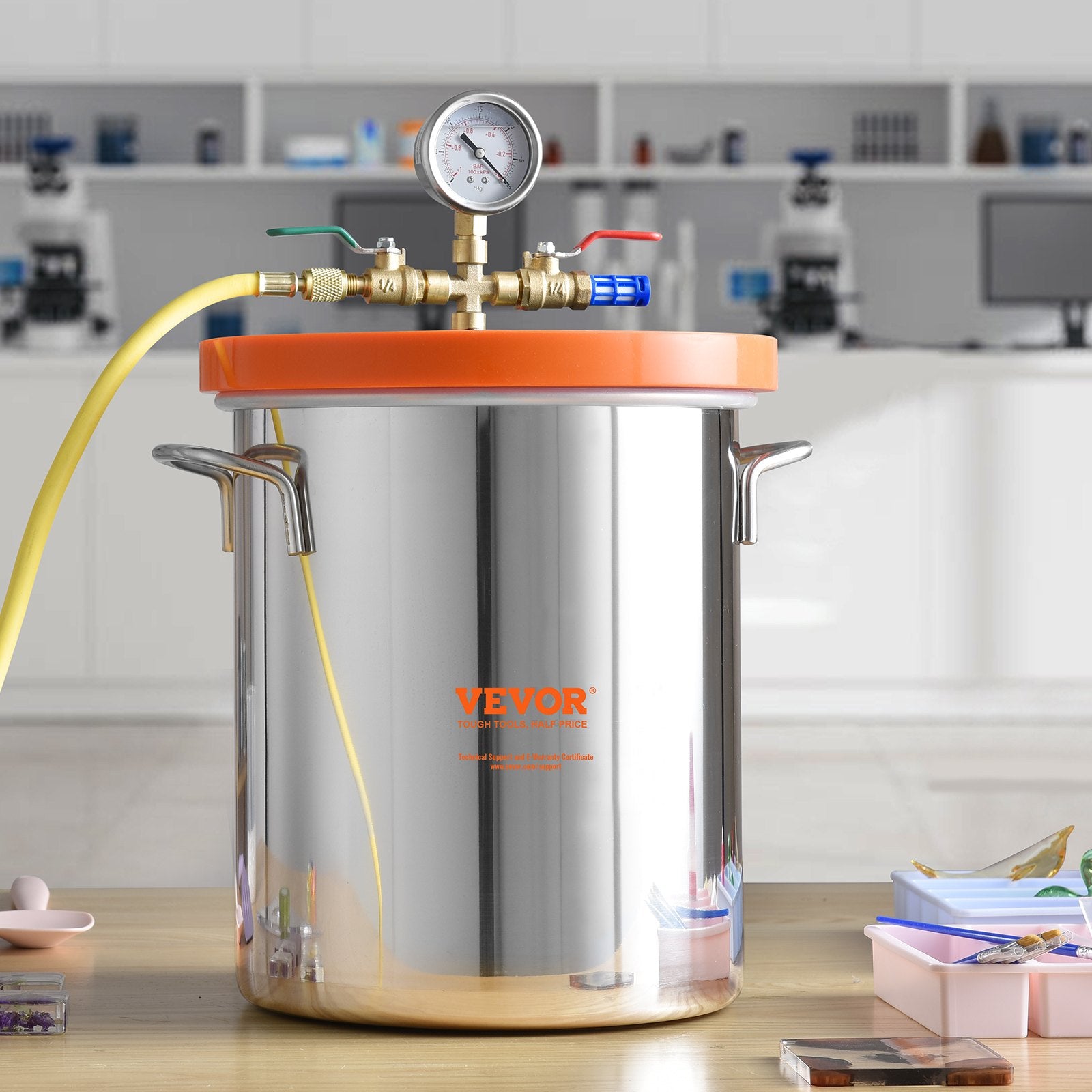 Automotive Repair & Speciality Tools: VEVOR 5 Gallon Vacuum Chamber, Upgraded Tempered Glass Lid Vacuum Degassing Chamber, 304 Stainless Steel Chamber, for Stabilizing Wood, Resin Degassing, Silicone Degassing and Plaster Degassing